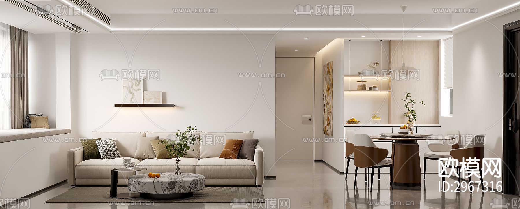 美的·映海潮 客餐厅效果图下载（渲染图1）