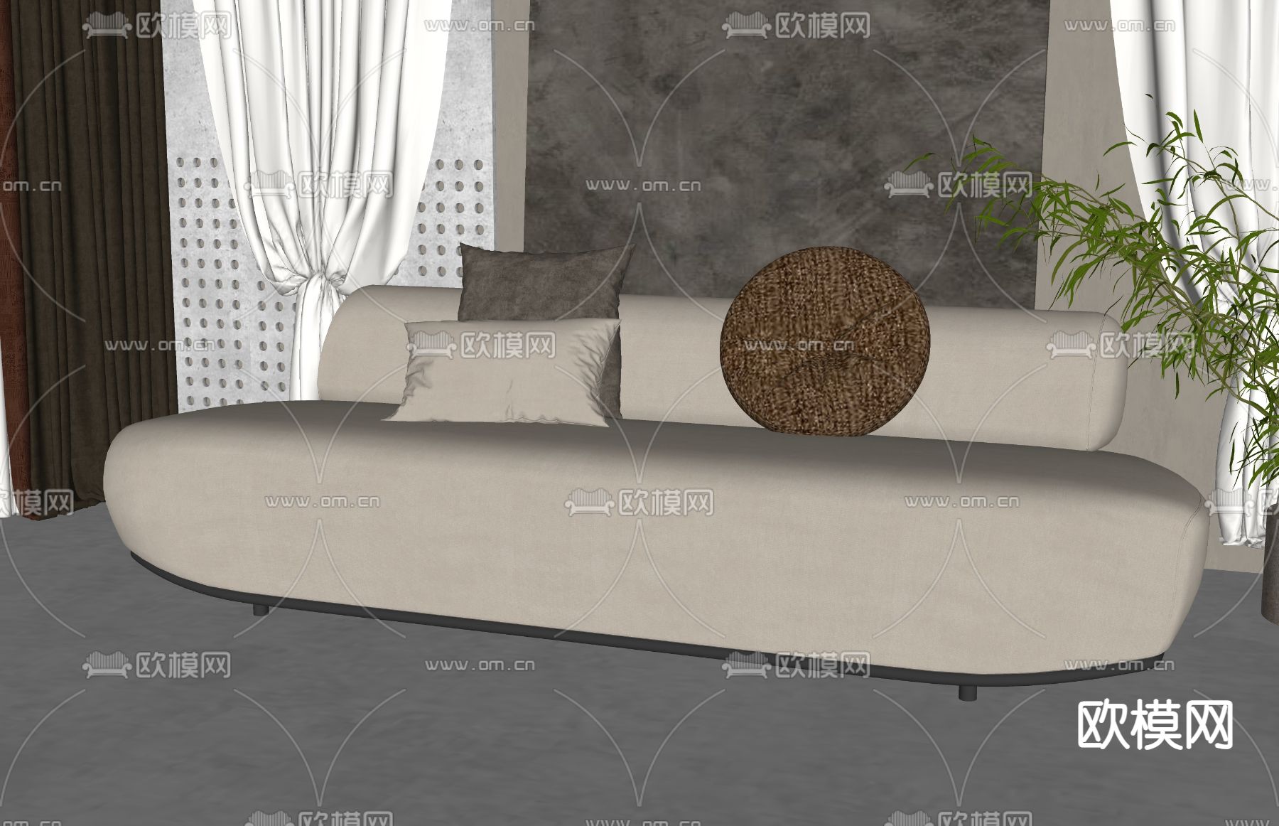 奶油风双人沙发su模型下载（渲染图1）