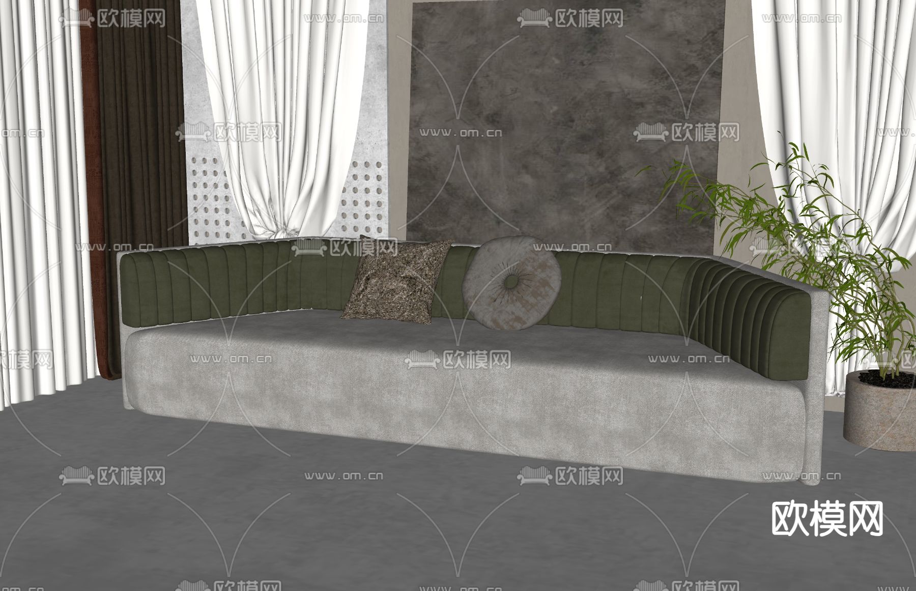 简欧多人沙发su模型下载（渲染图1）