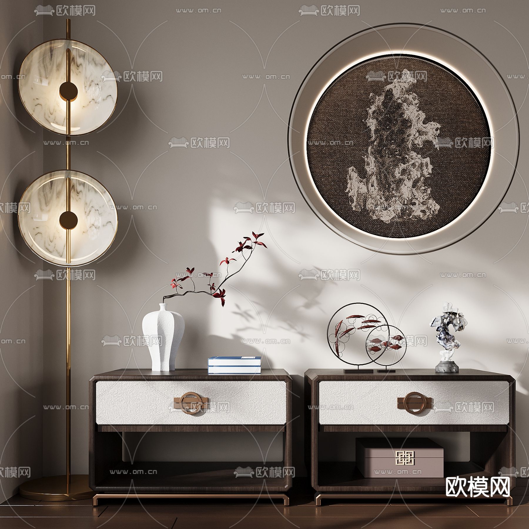 新中式床头柜3d模型下载