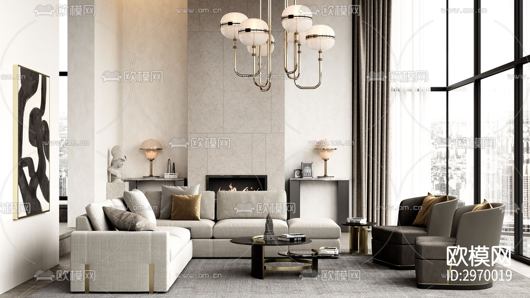 转角沙发 多人沙发 蓝色沙发下载（渲染图3）