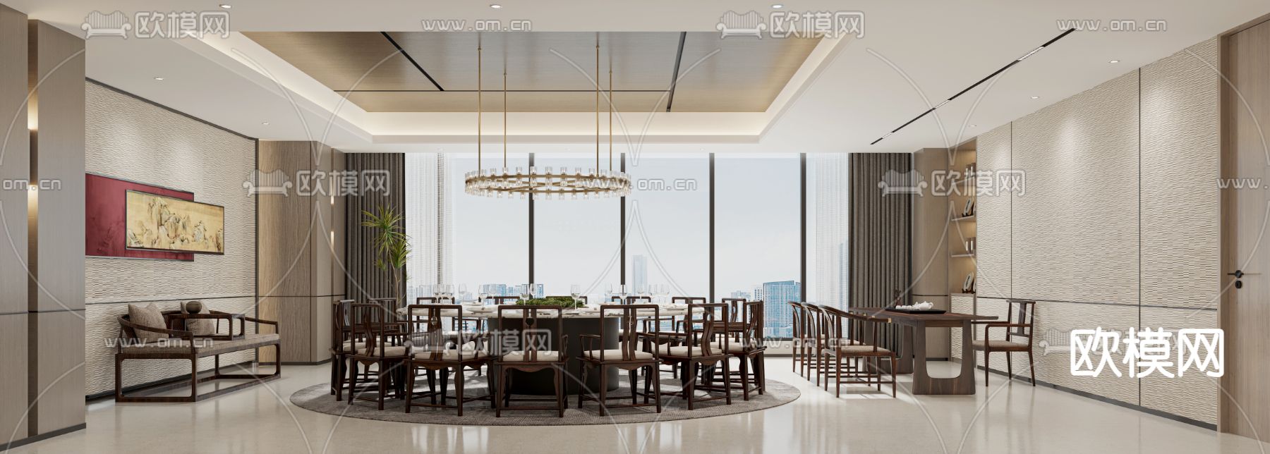 新中式餐饮包厢su模型下载（渲染图2）