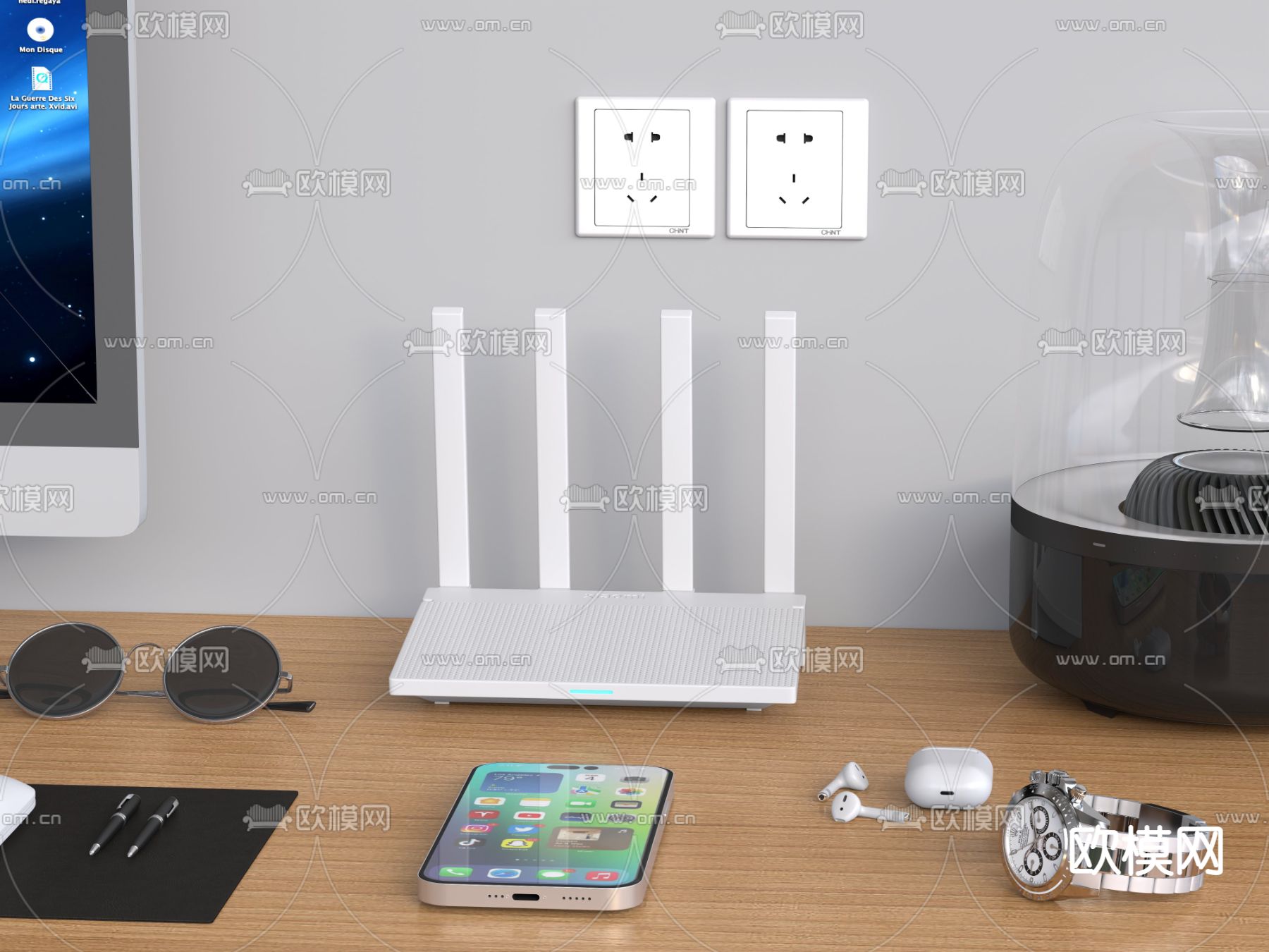 办公用品 路由器 电脑 手机3d模型下载（渲染图3）