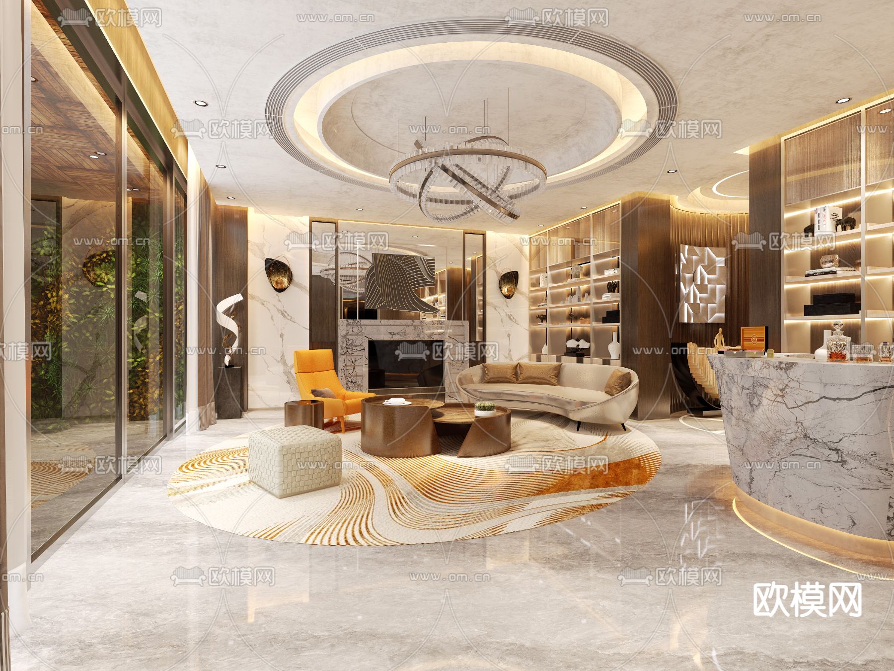 轻奢酒店大堂3d模型下载（渲染图1）