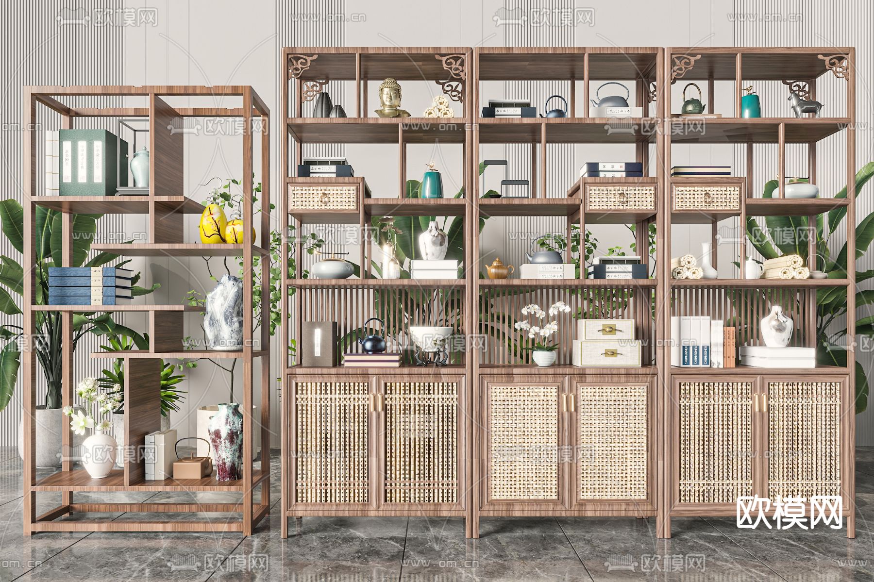博古架 茶柜 置物架3d模型下载