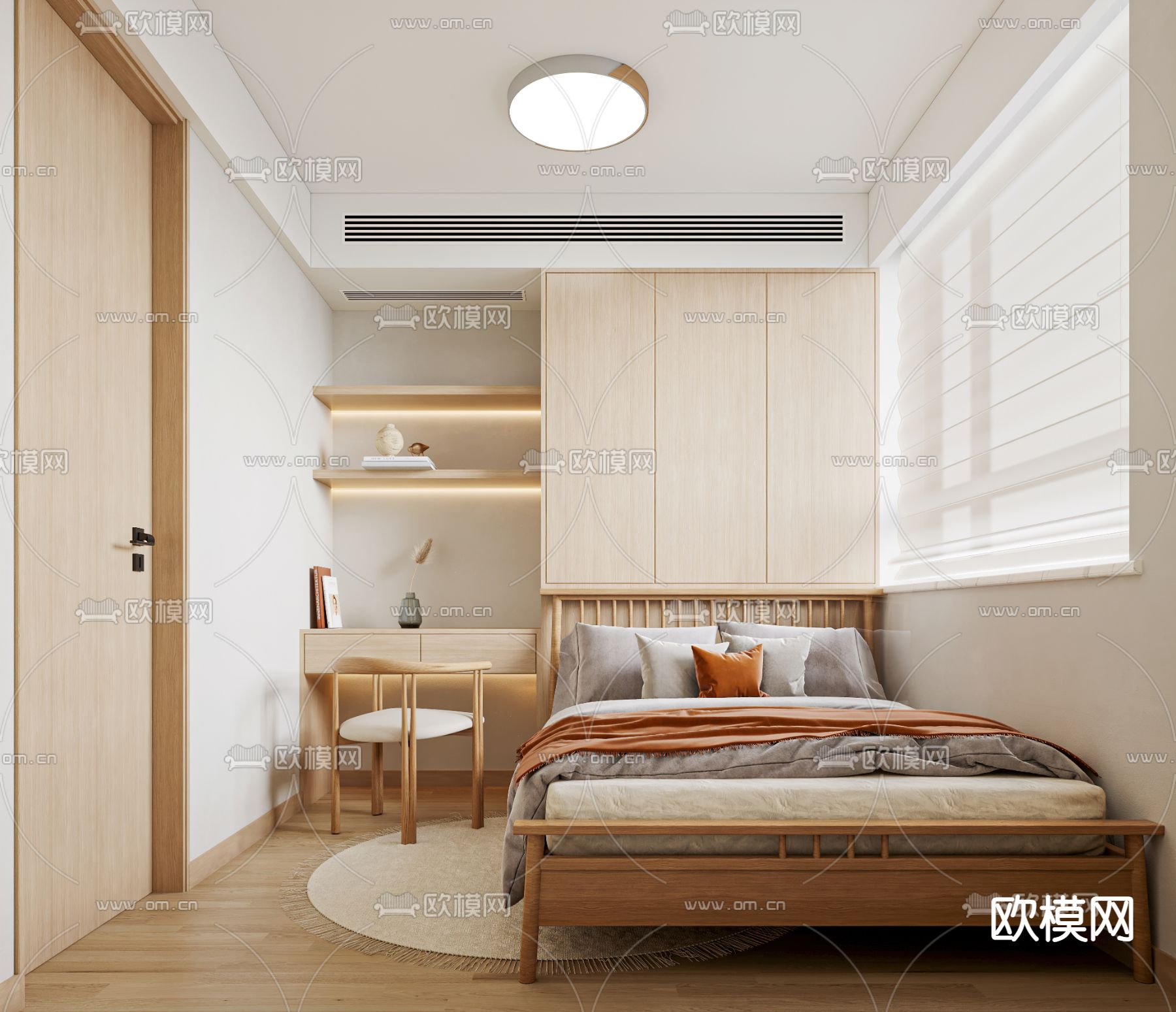 日式原木风 榻榻米卧室 次卧3d模型下载