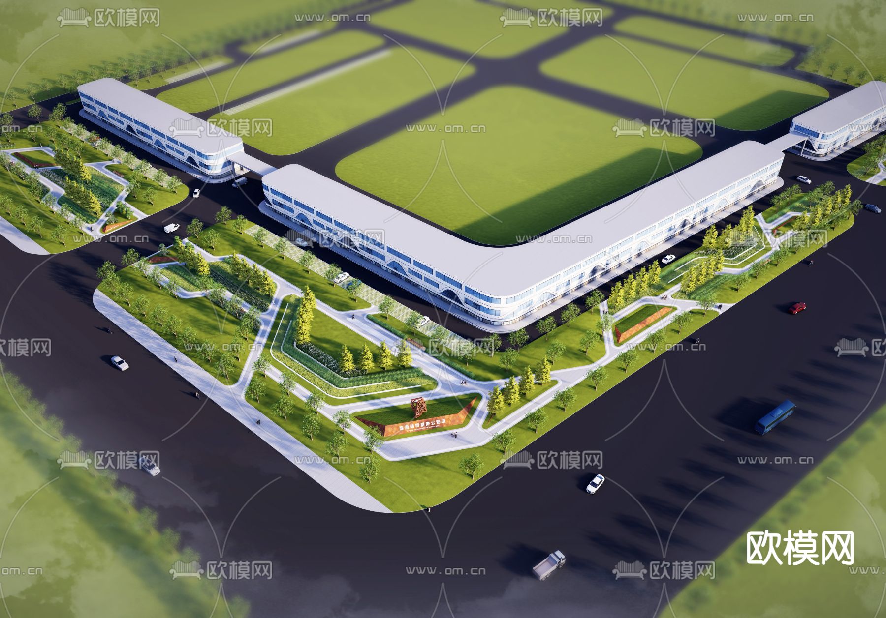 现代口袋公园 折线公园su模型