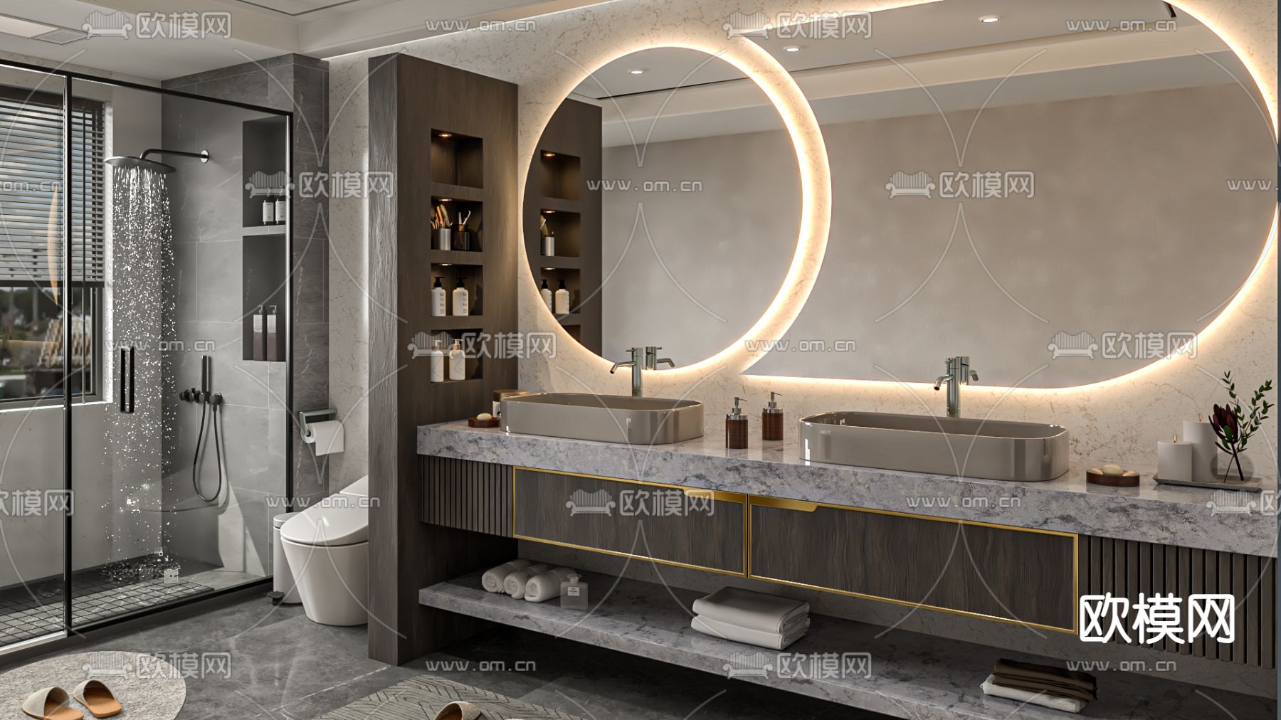 高级灰卫生间 浴室su模型下载（渲染图2）