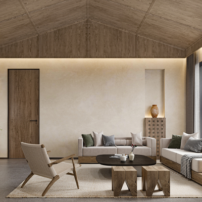  侘寂民宿客厅su模型 