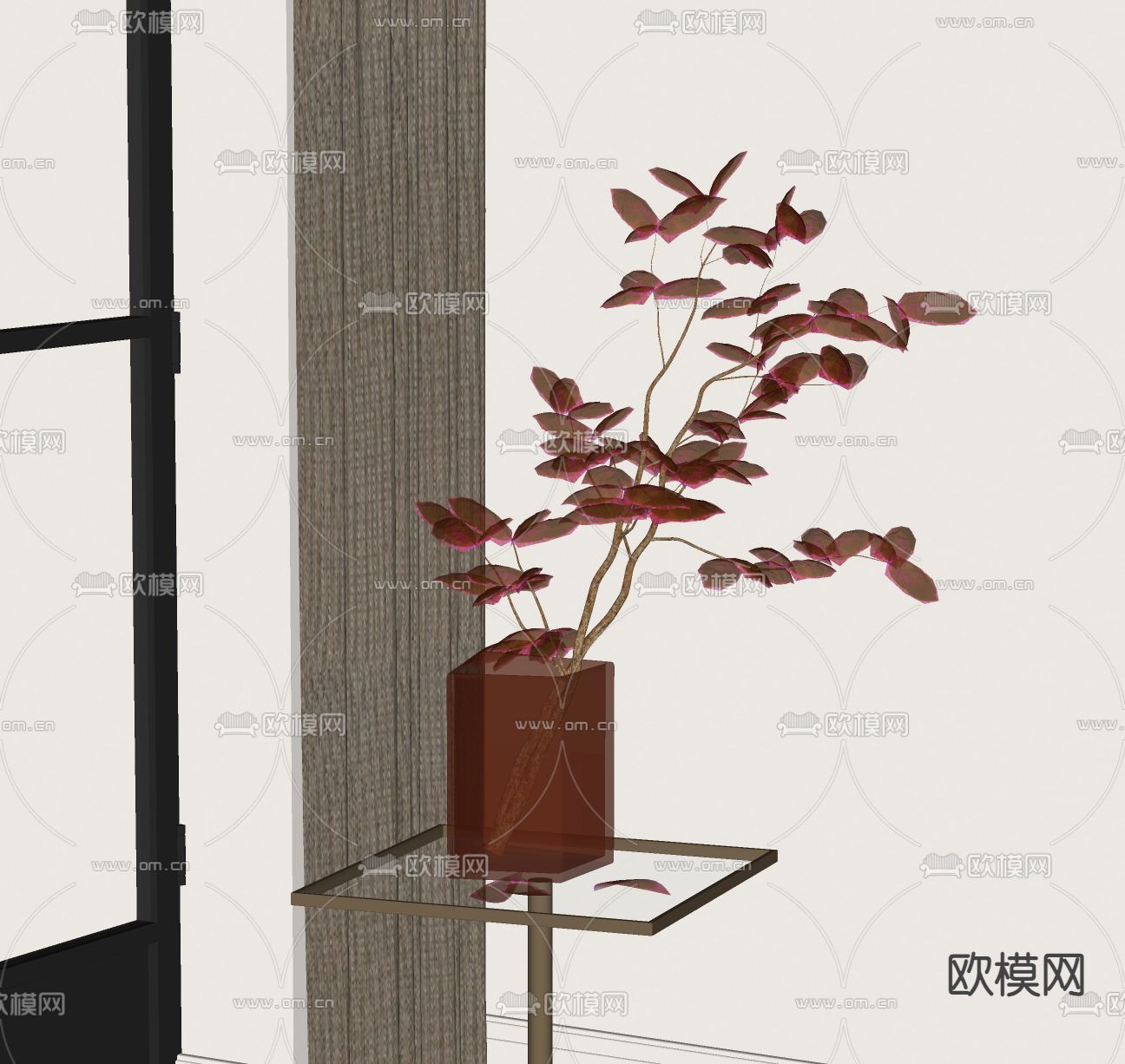 现代花瓶花艺 枫叶su模型