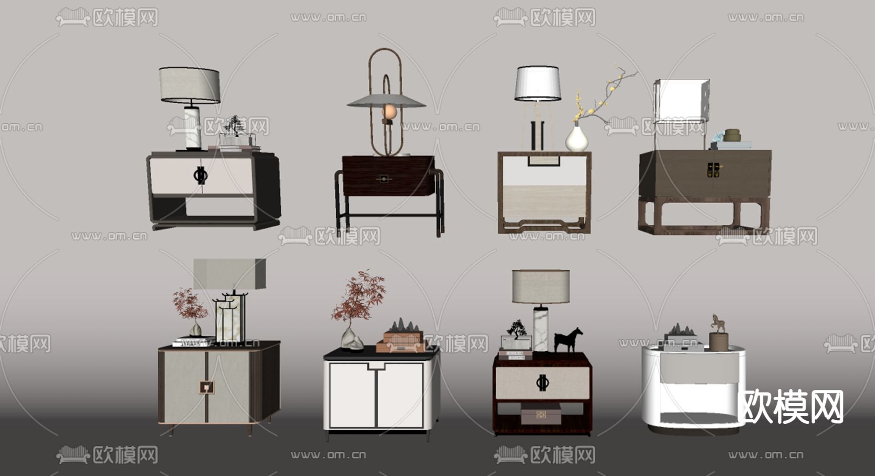 新中式床头柜su模型下载（渲染图1）