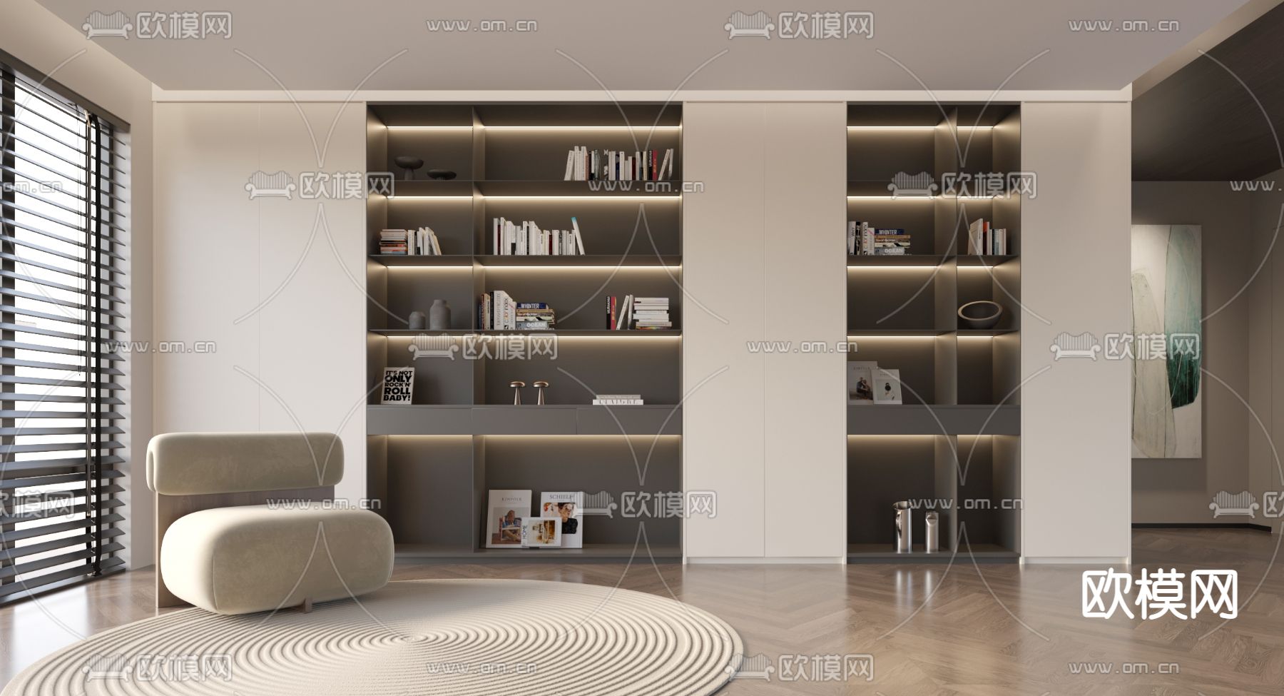 现代书柜 陈列柜3d模型下载