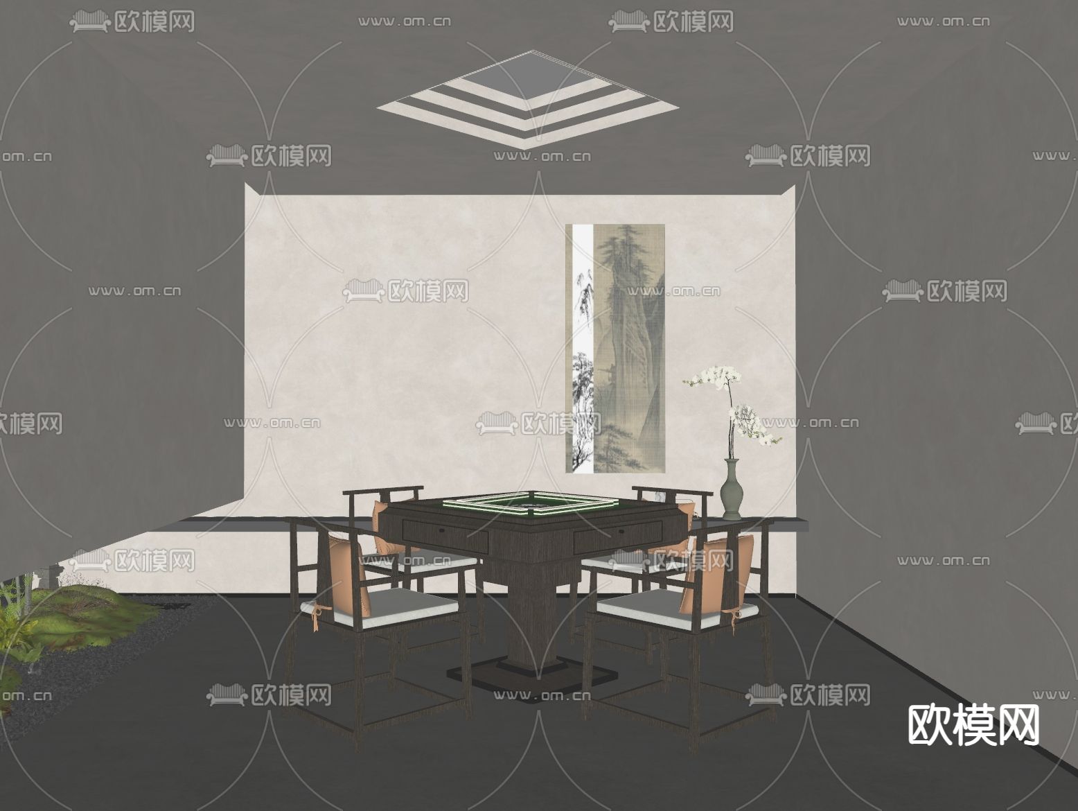 侘寂风麻将室su模型下载（渲染图1）