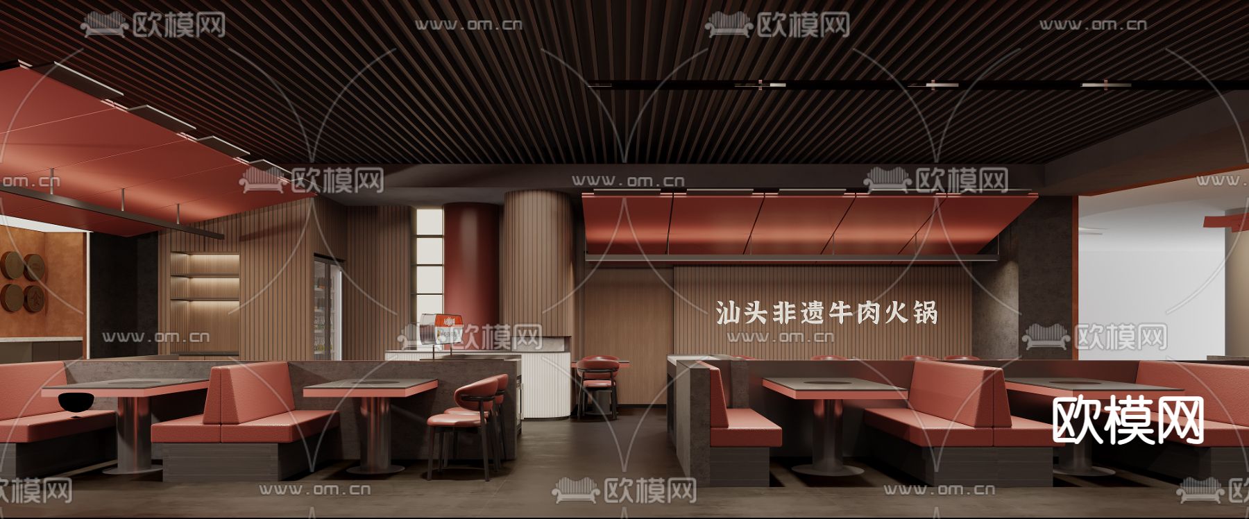 新中式火锅店3d模型下载（渲染图2）