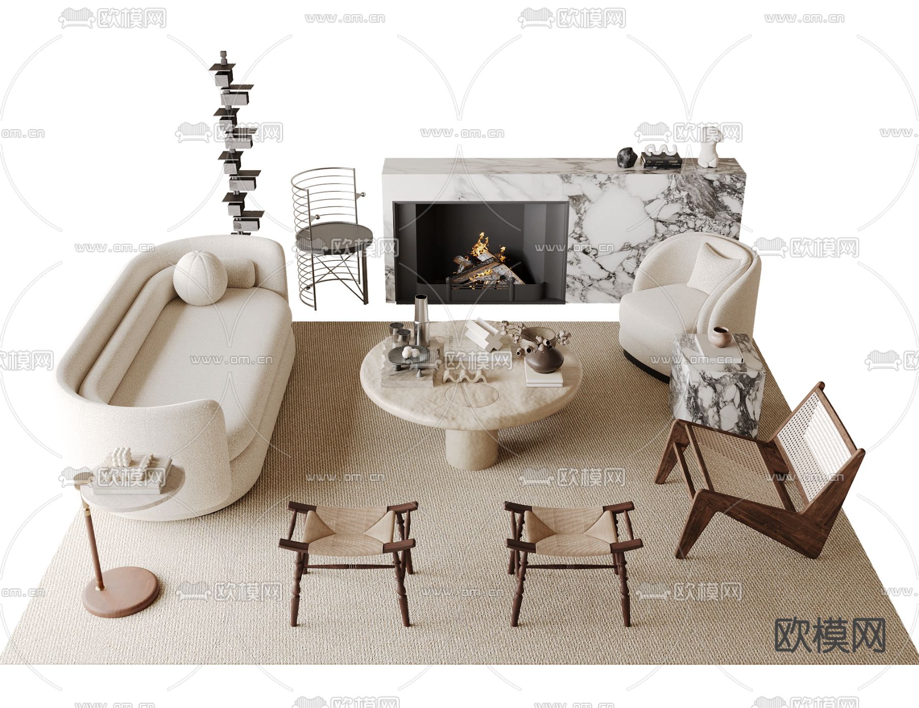 中古风组合沙发3d模型下载