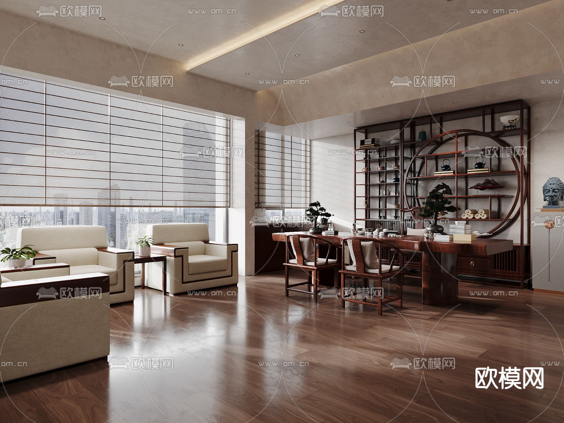 中式茶室 接待室 会客室3d模型下载（渲染图1）