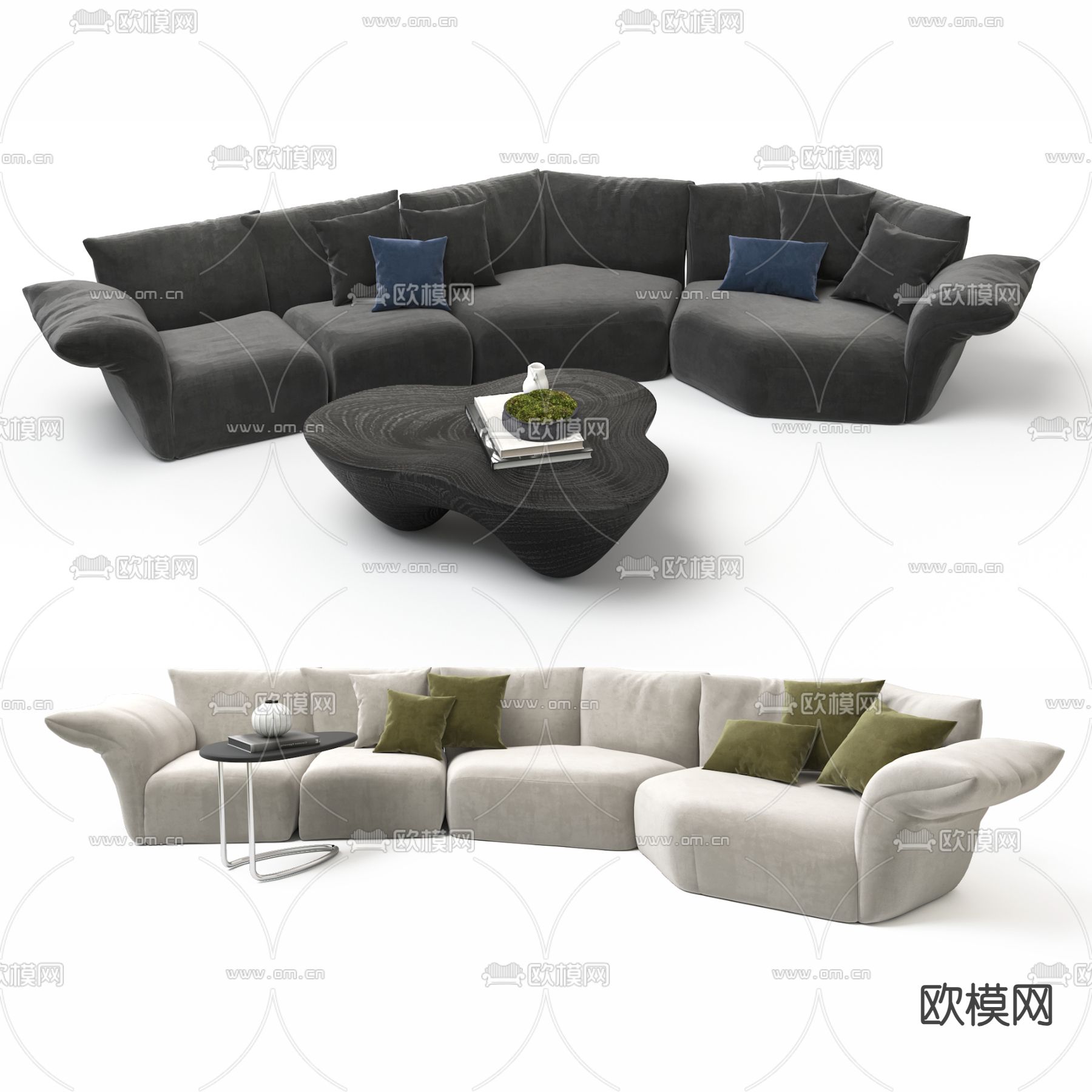 法式软体沙发 多人沙发3d模型下载