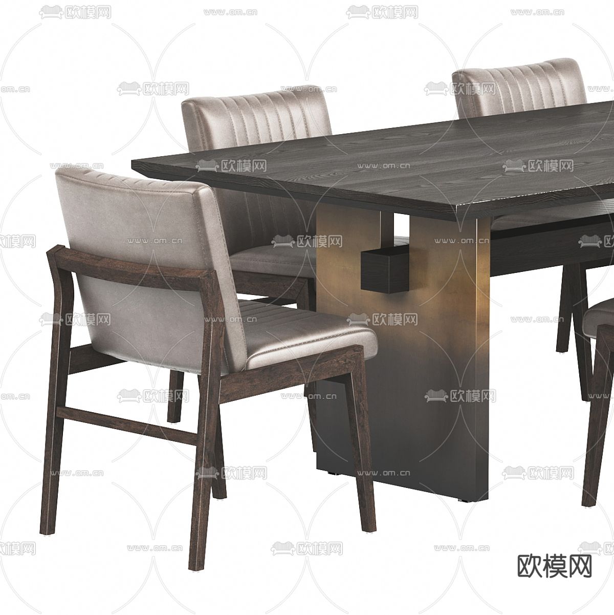 后现代餐桌椅 条形餐桌3d模型下载（渲染图2）