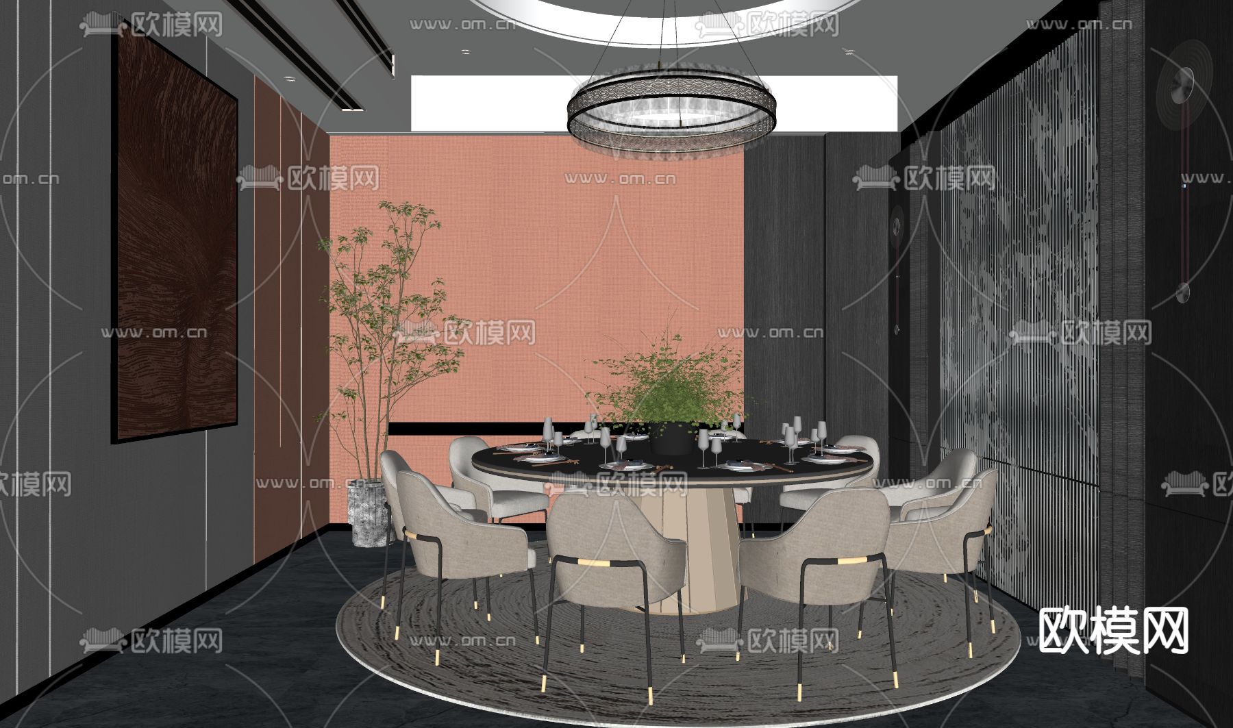 现代餐饮包厢su模型下载（渲染图1）