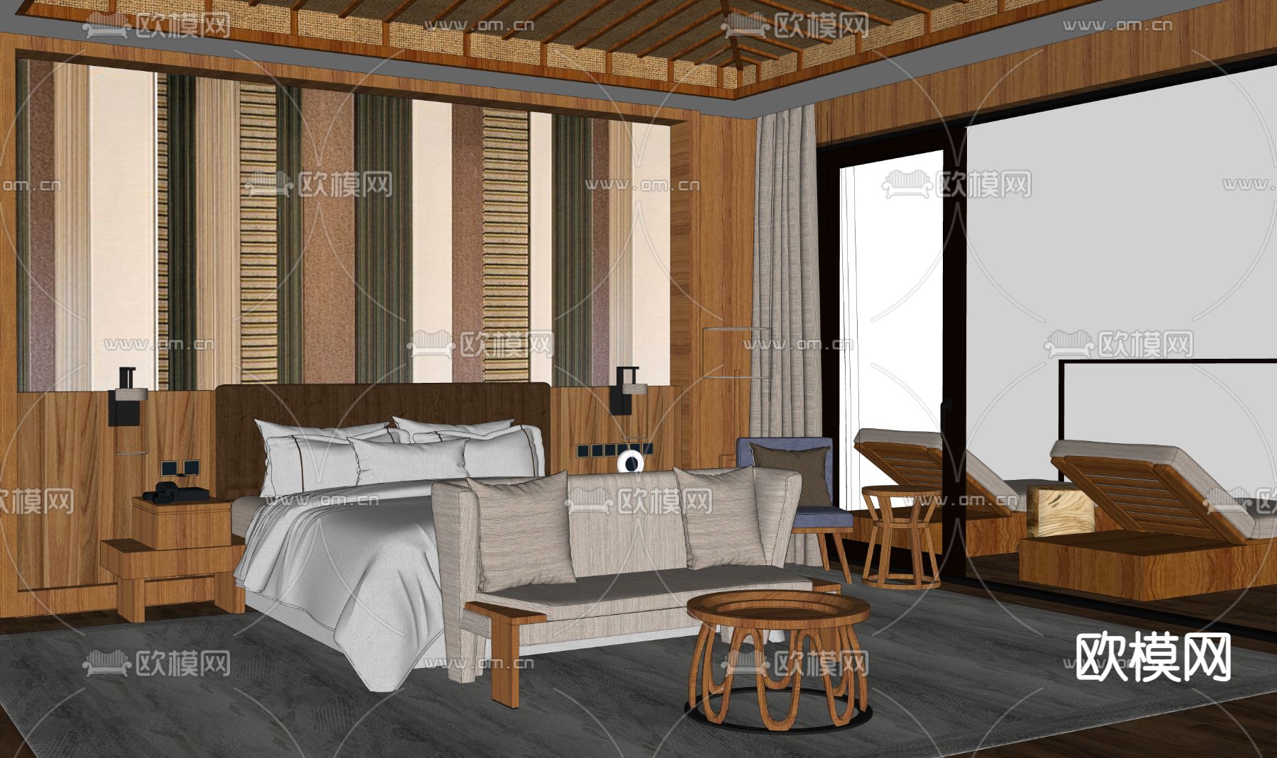 侘寂风民宿 客房su模型下载（渲染图1）