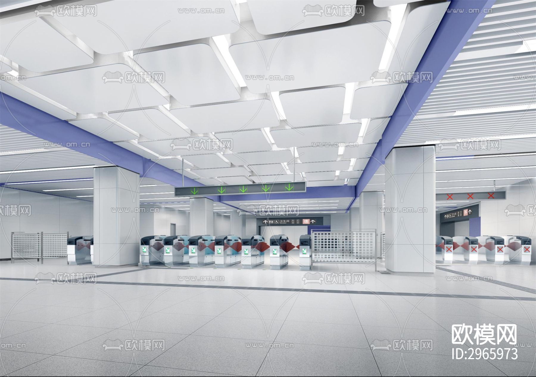 地铁站 通道 出入口 站台 站厅cad施工图下载（渲染图7）