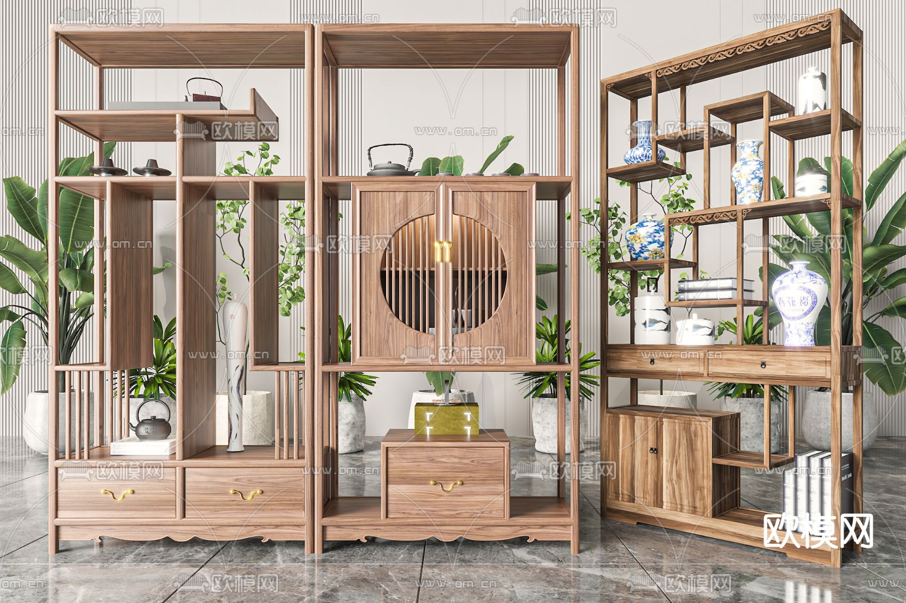 博古架 茶柜 陈列架3d模型下载