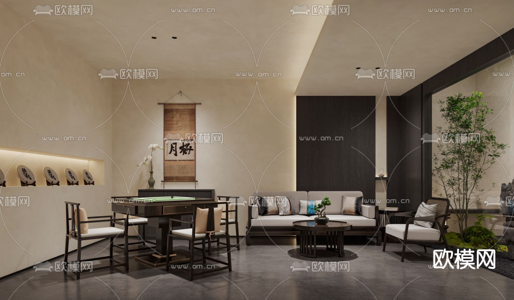 侘寂风麻将室su模型下载（渲染图2）