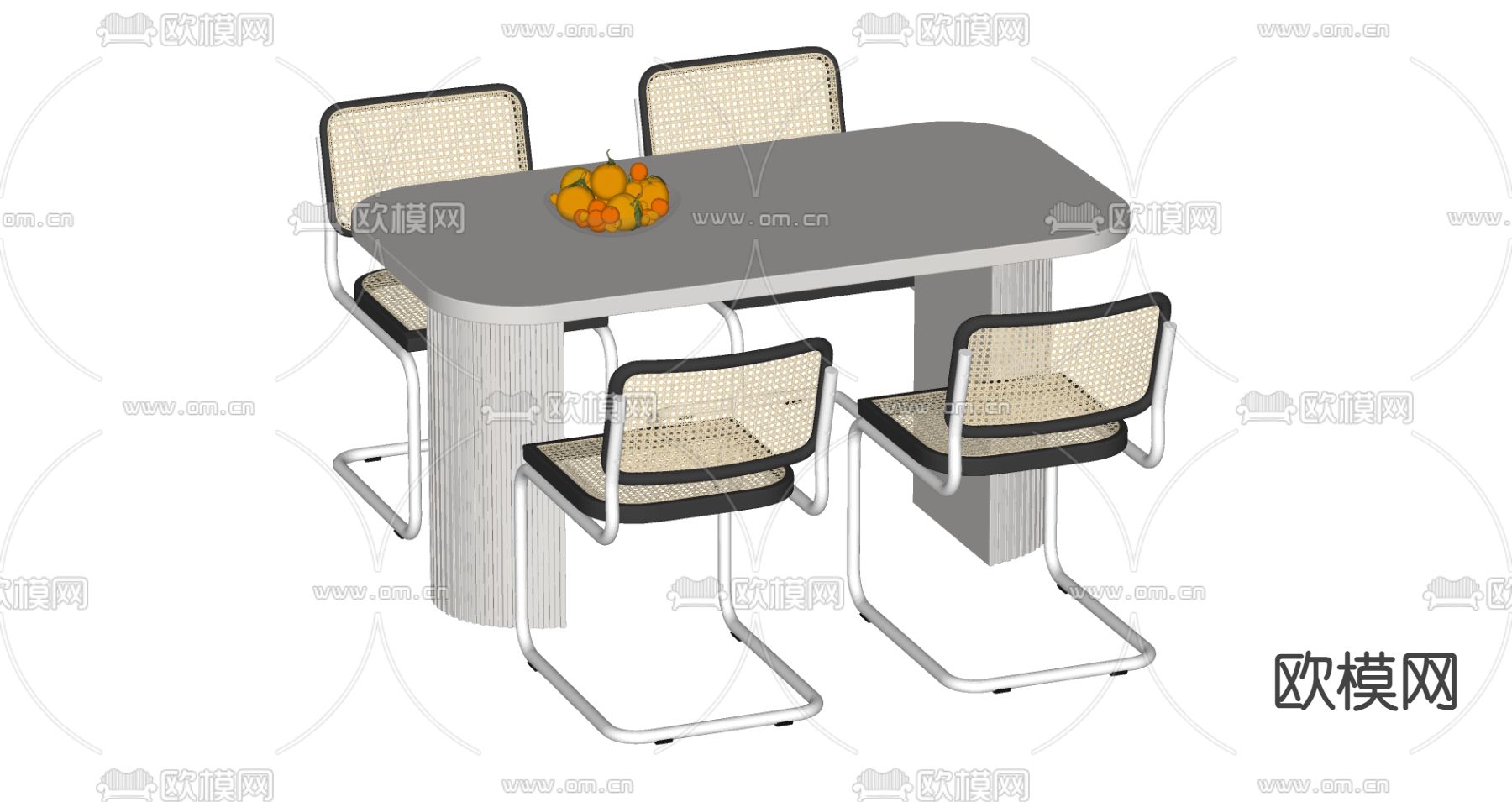 条形餐桌椅su模型下载（渲染图2）