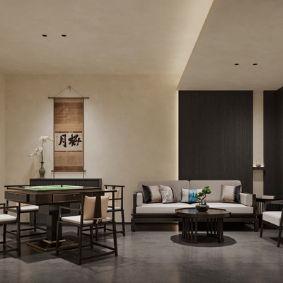  侘寂风麻将室su模型 