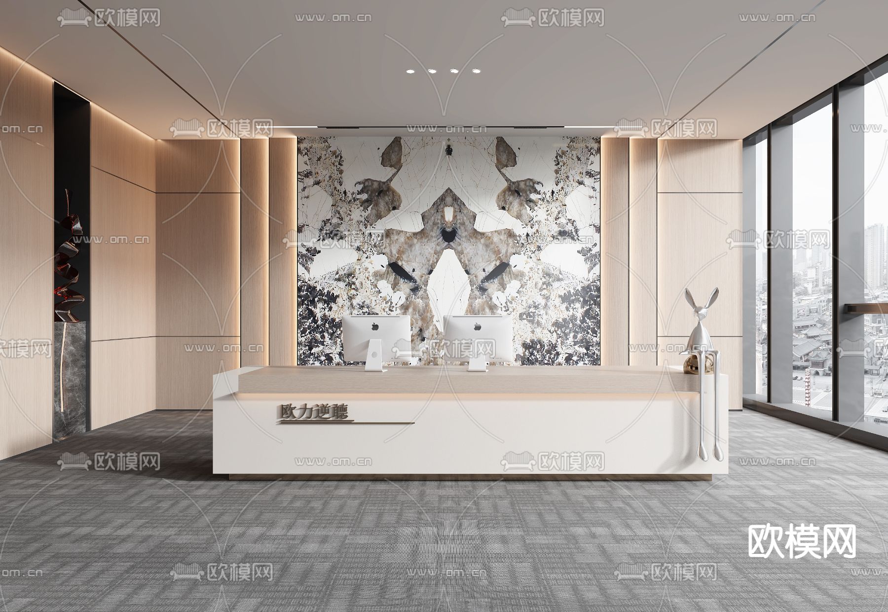 公司前台 接待 背景墙3d模型下载