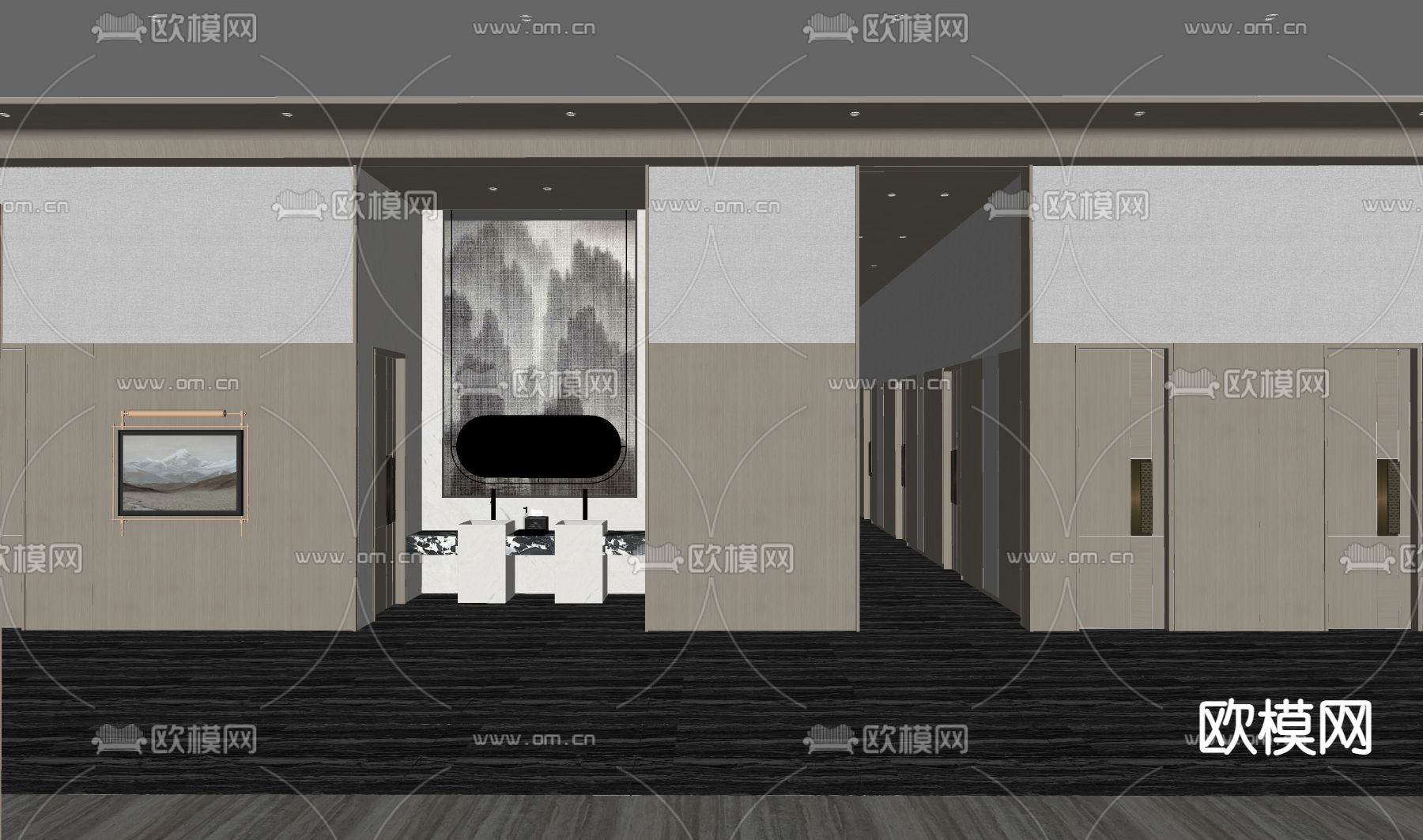现代餐饮过道 洗手台su模型下载（渲染图1）