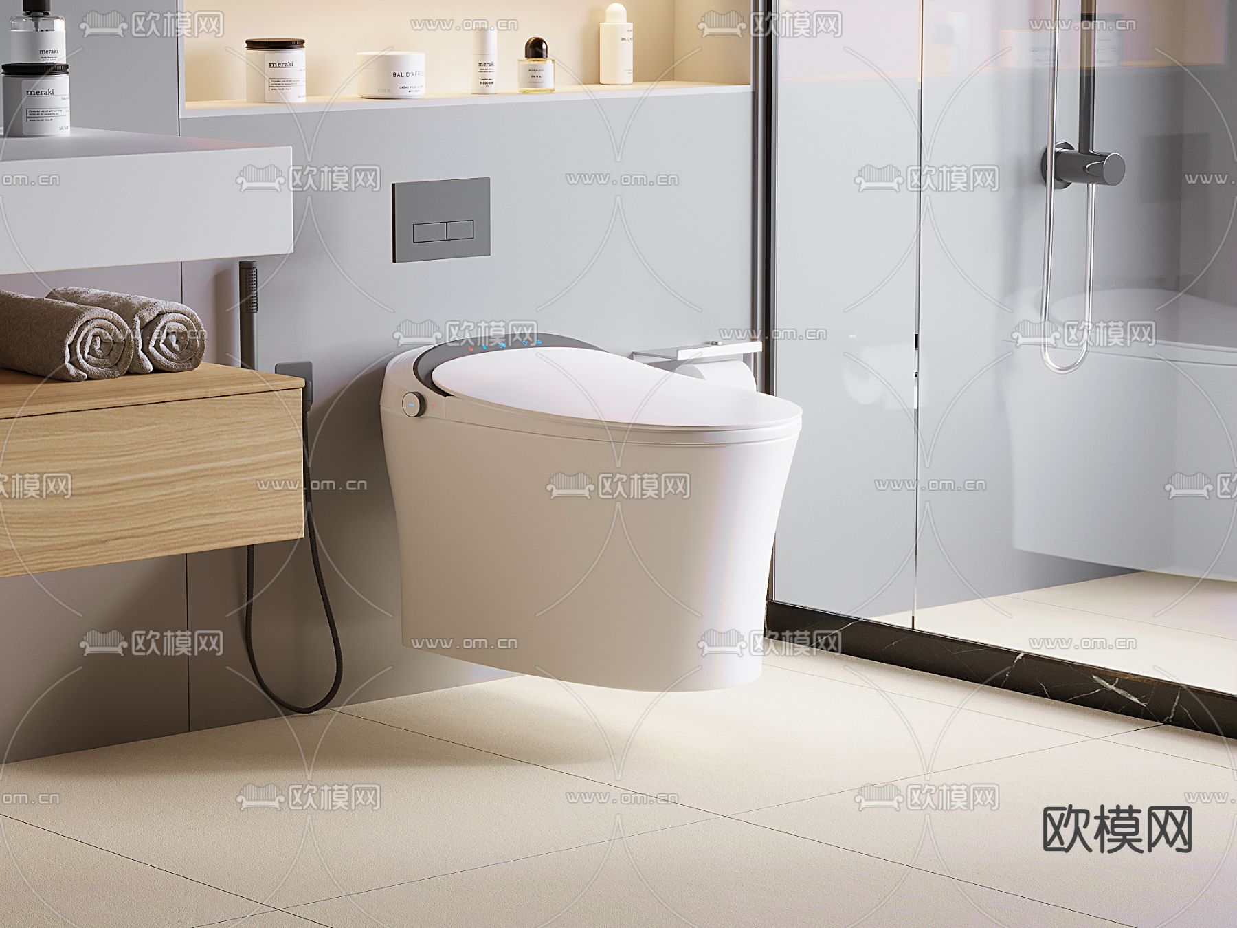 现代智能马桶su模型下载（渲染图2）