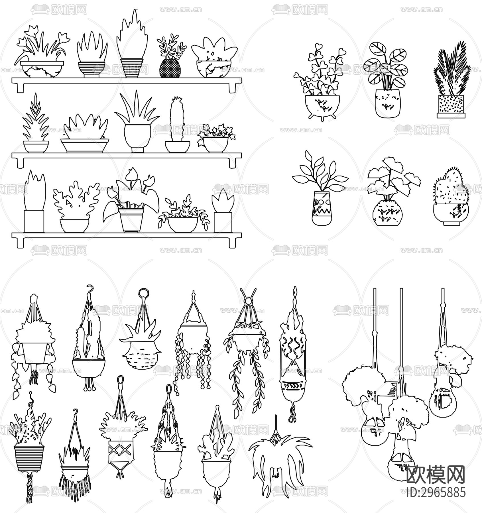吊篮 绿植装饰品cad图库下载