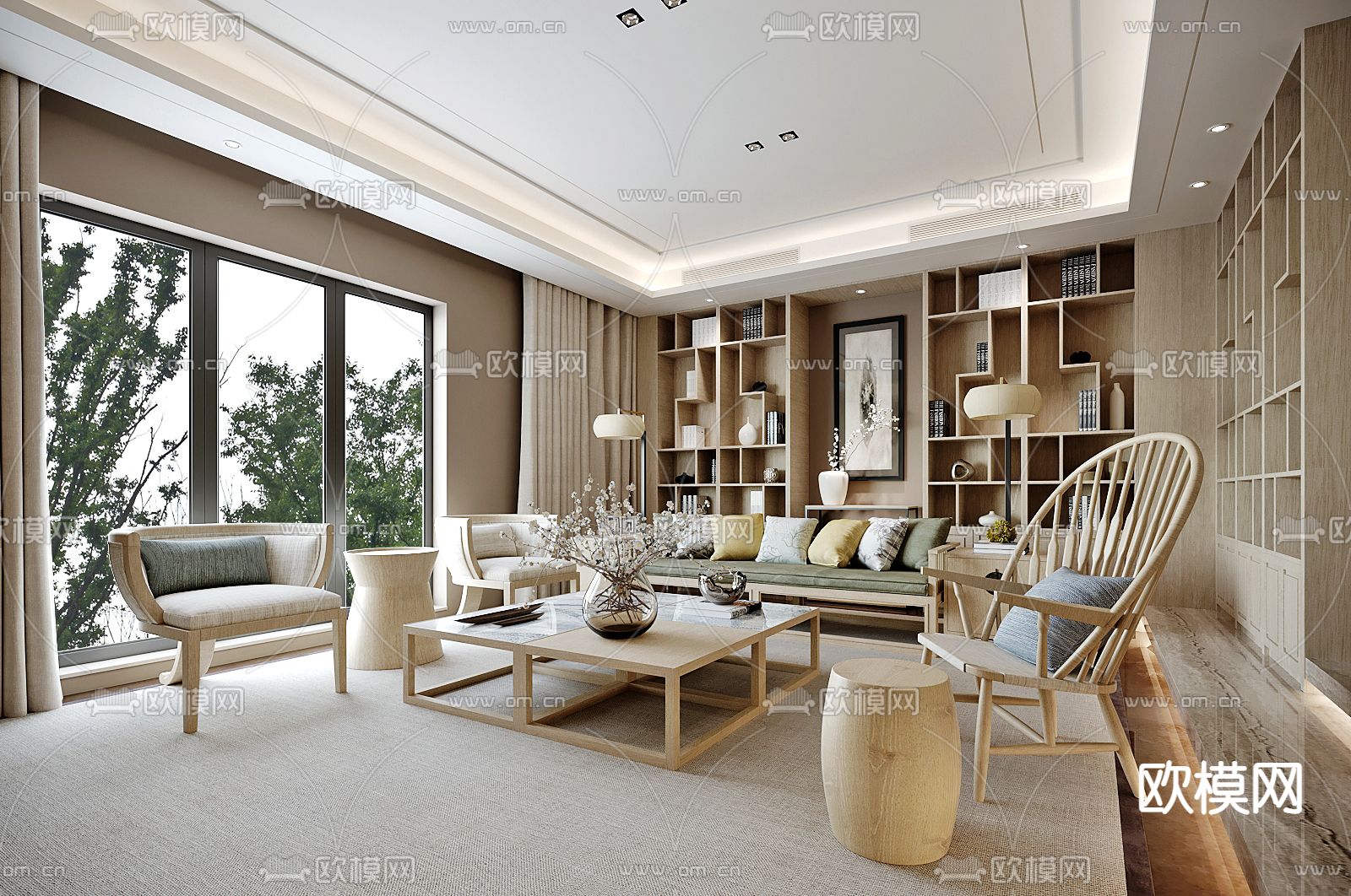 中式客厅3d模型下载