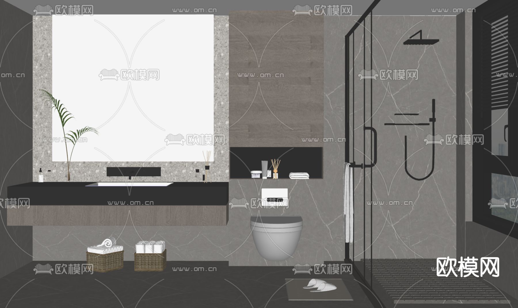 现代卫生间 浴室su模型下载（渲染图1）