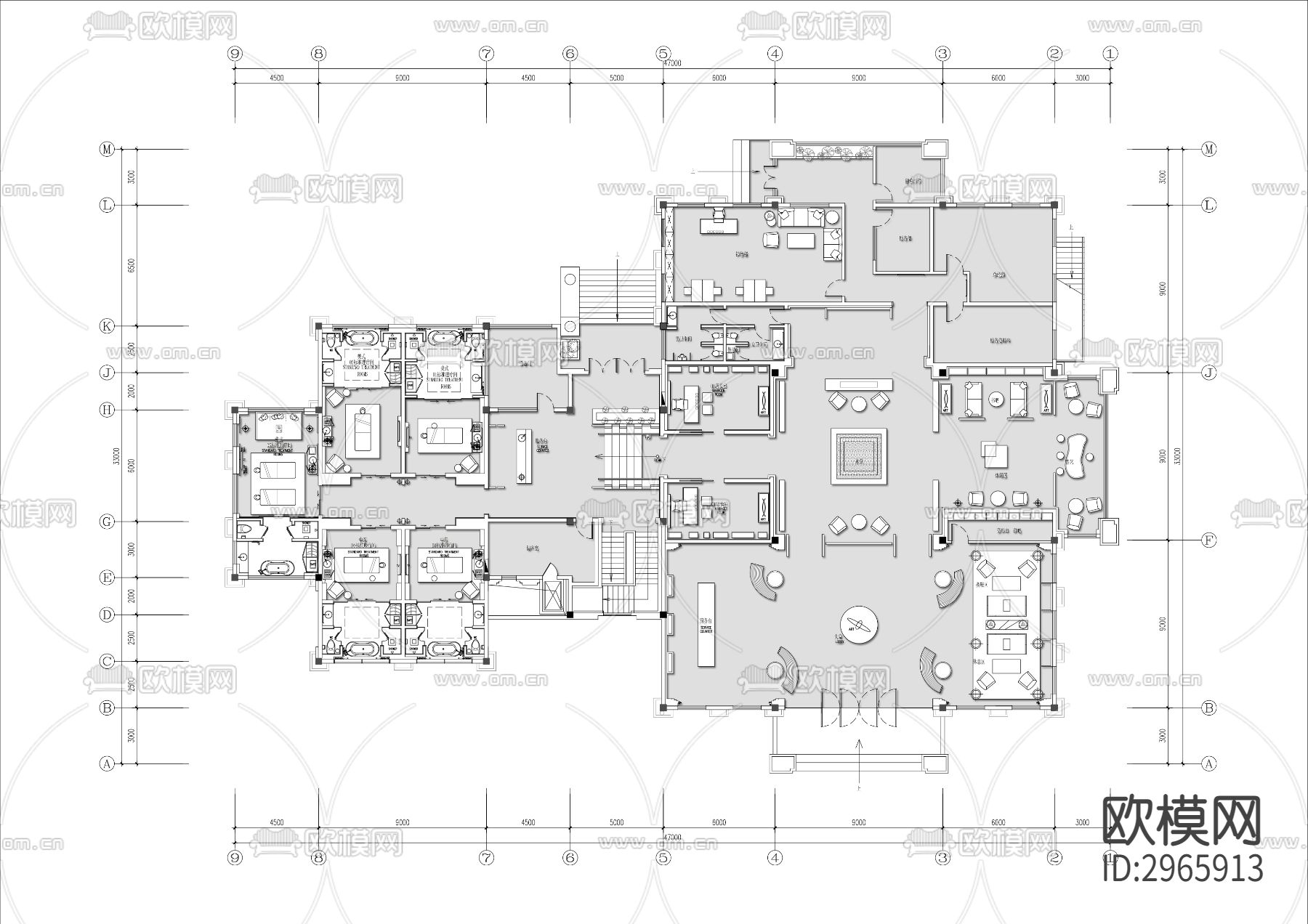 水疗SPA会所cad平面图下载