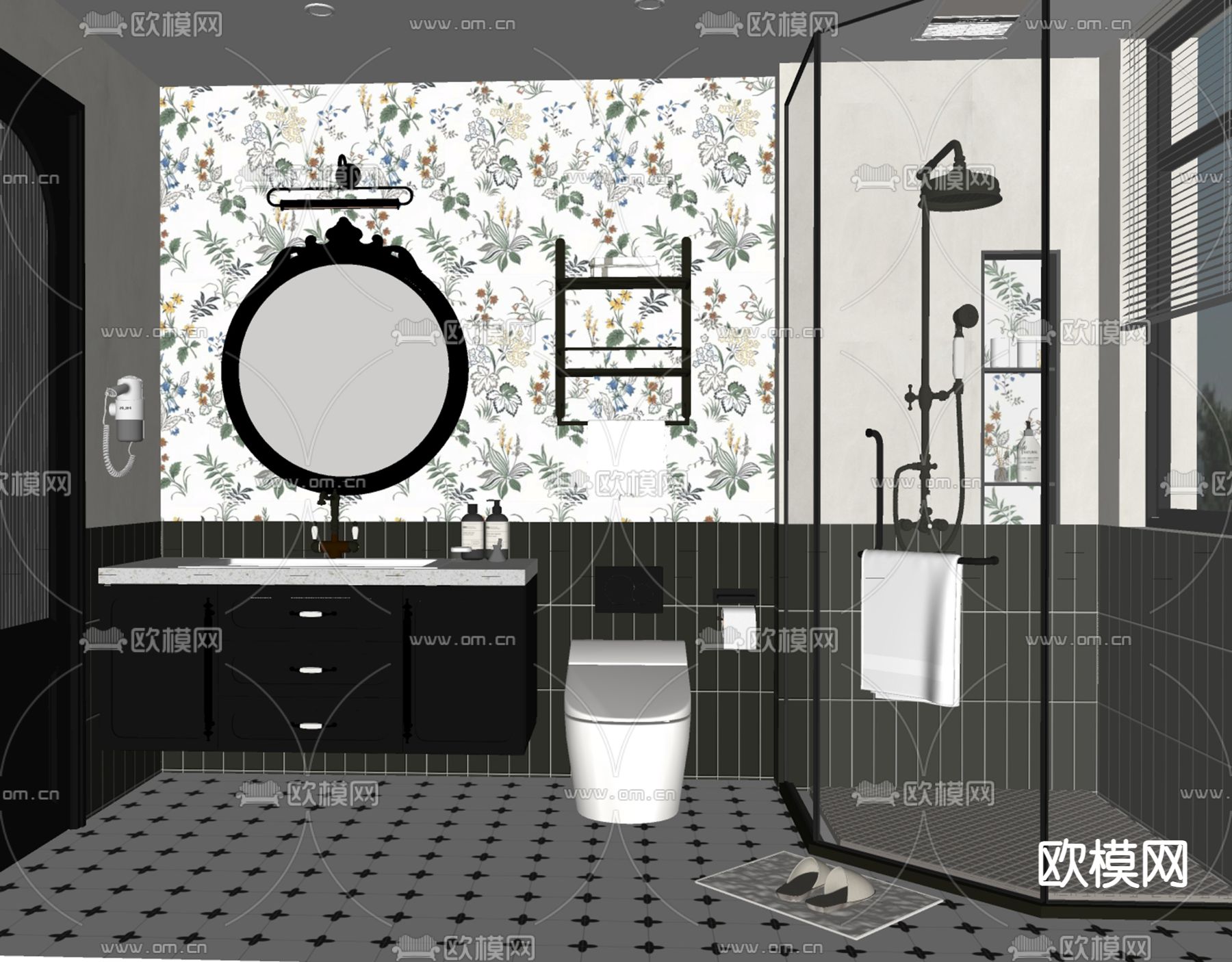 法式卫生间 浴室su模型下载（渲染图1）