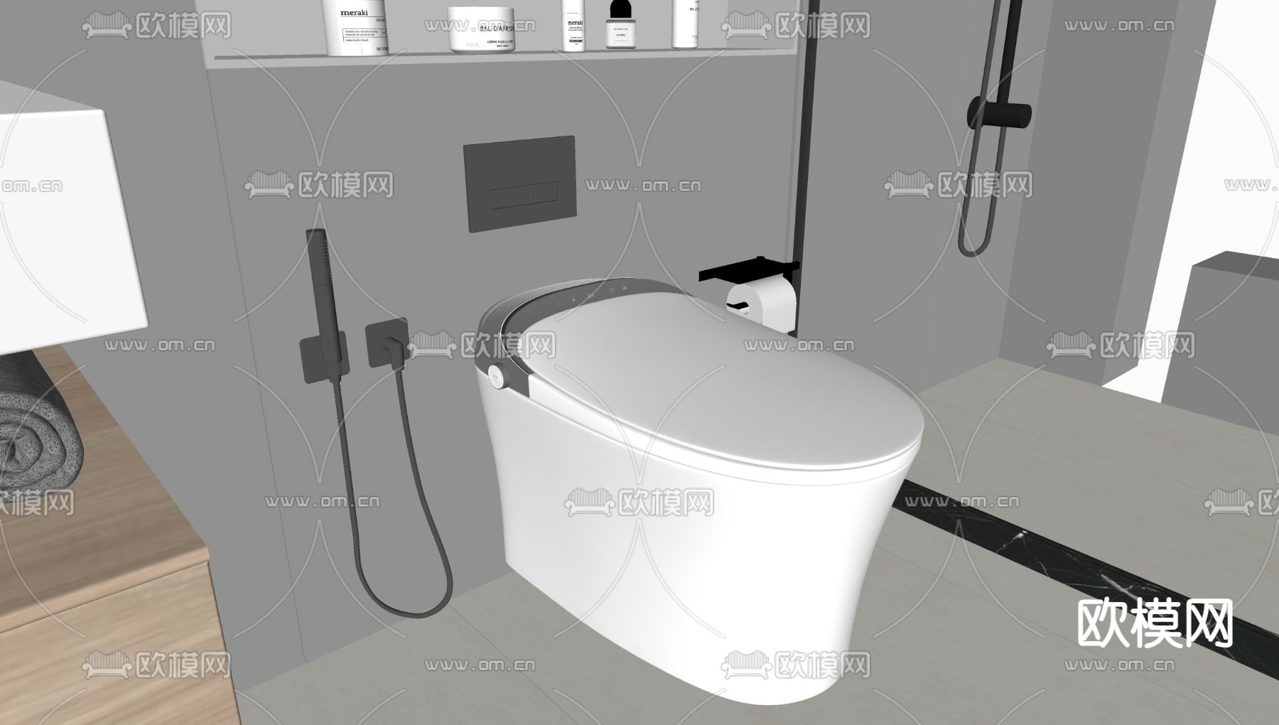 现代智能马桶su模型下载（渲染图1）