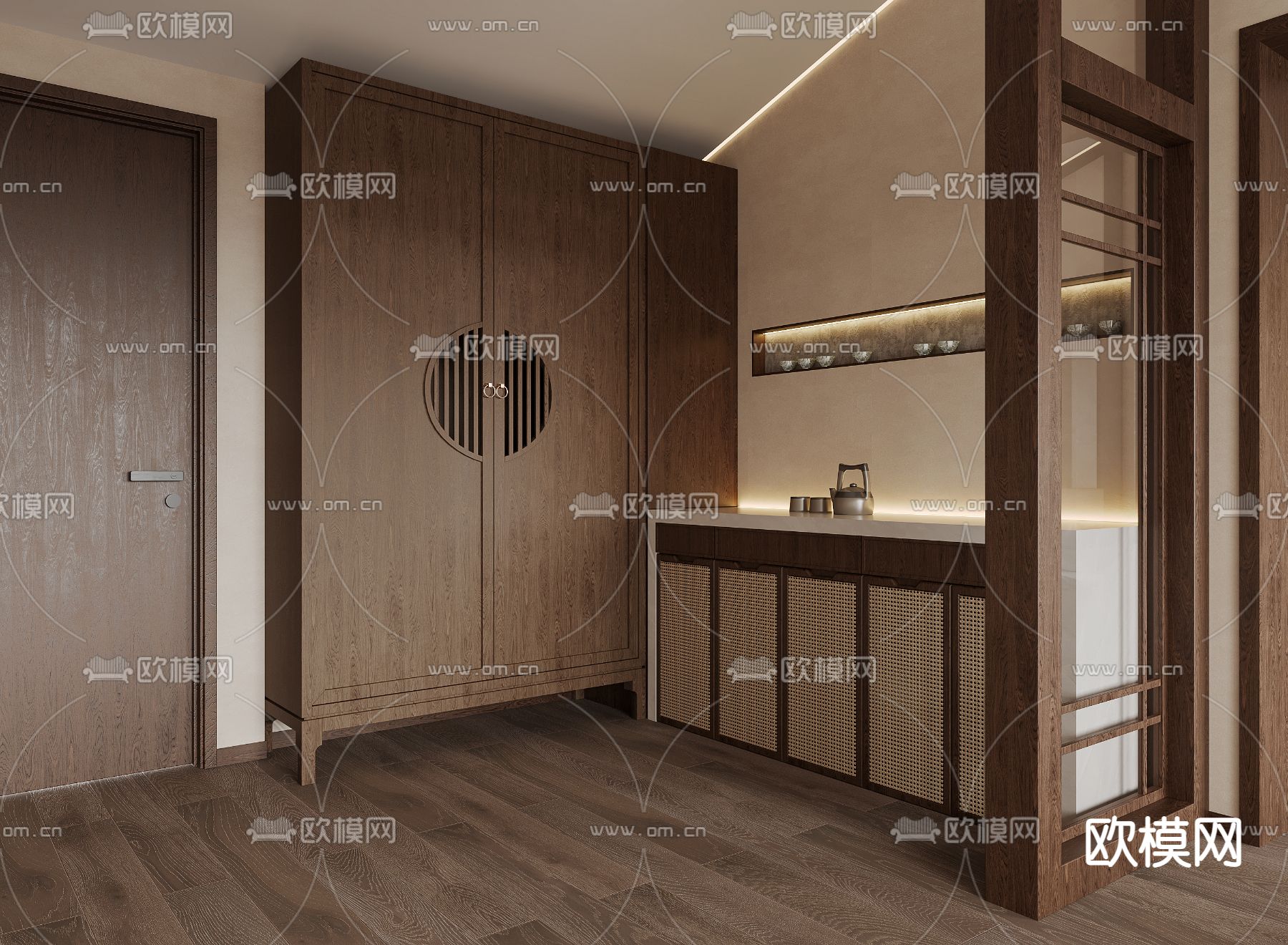 新中式民宿 客房3d模型下载（渲染图2）