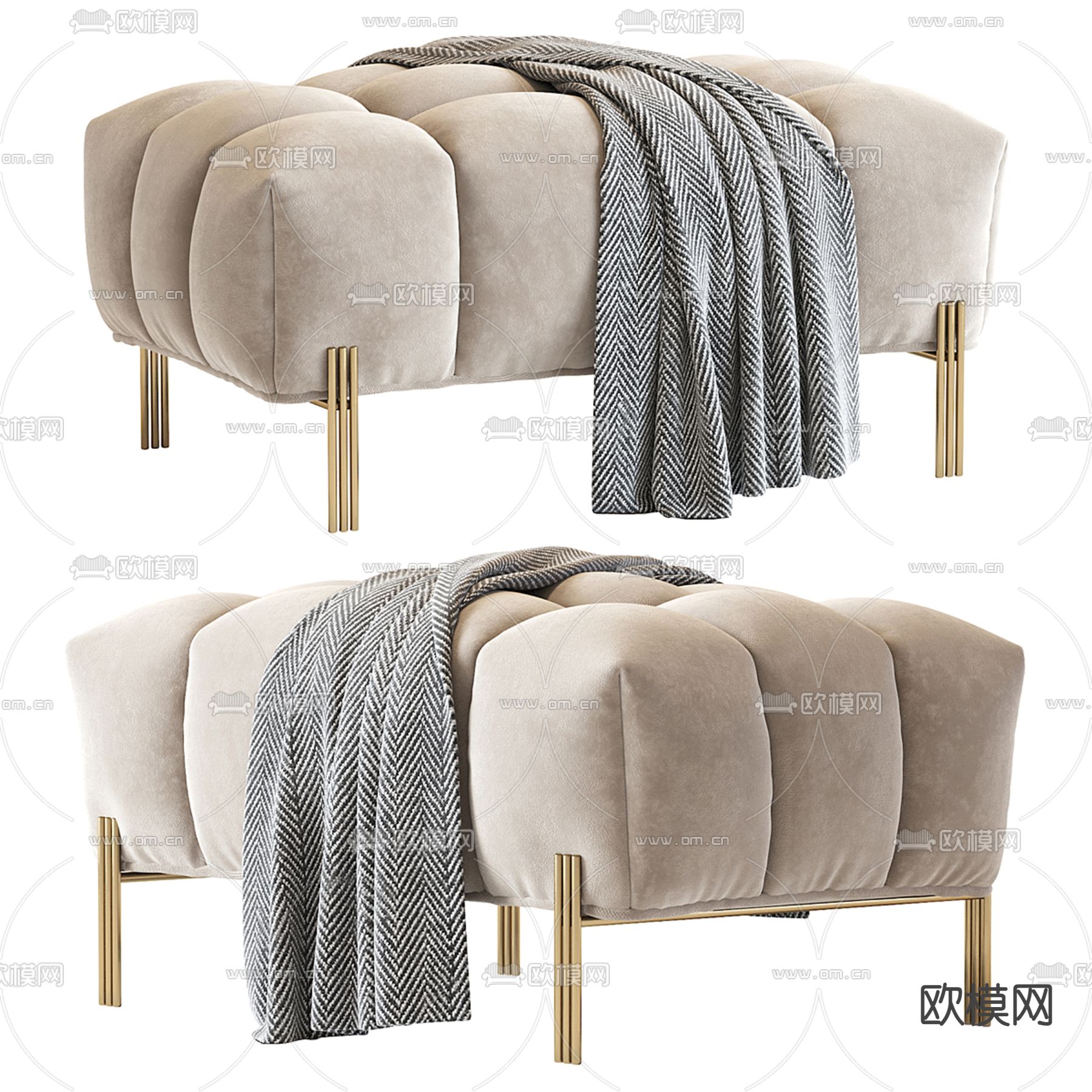 现代沙发凳su模型下载（渲染图2）