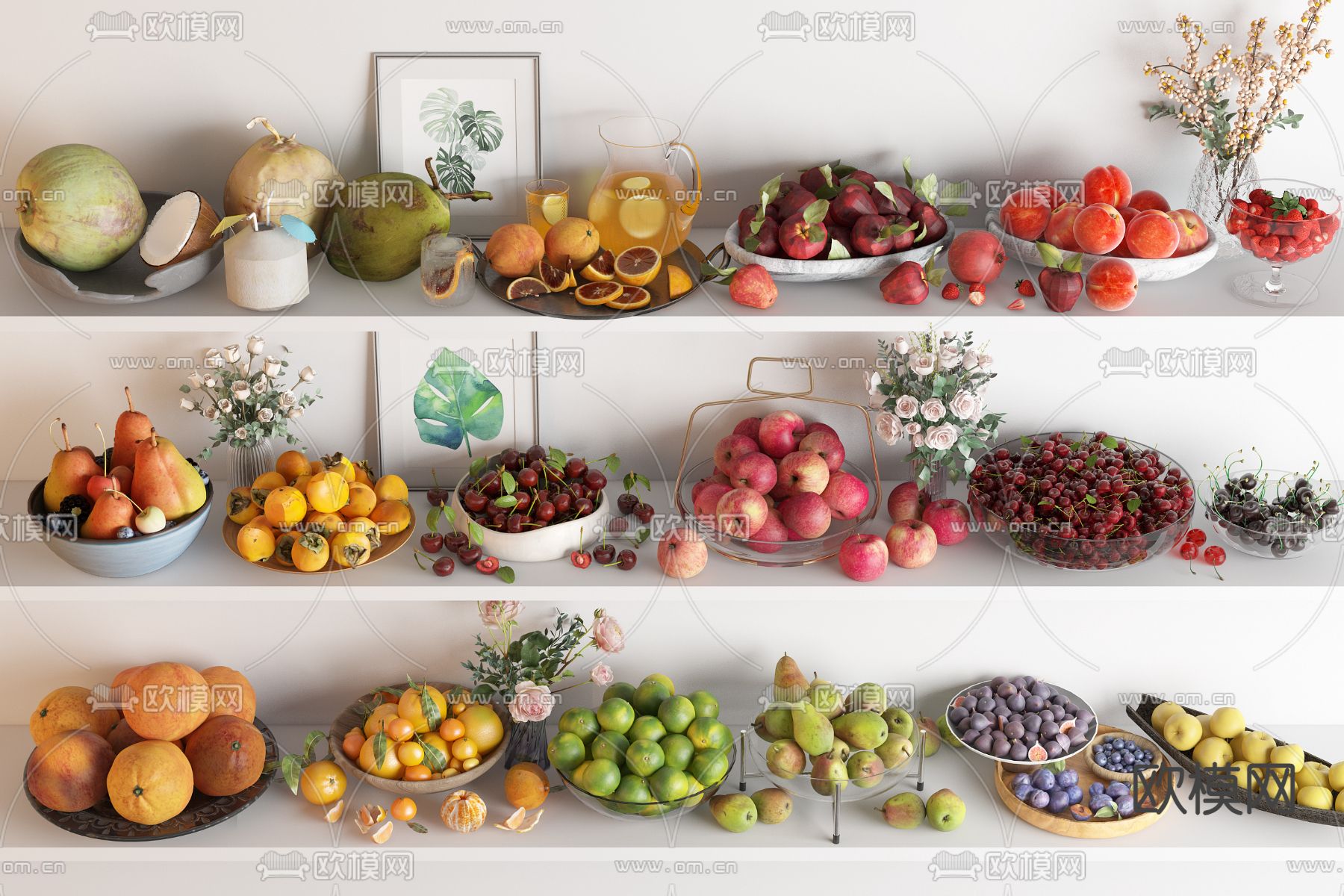 水果果盘 樱桃无花果su模型下载（渲染图2）