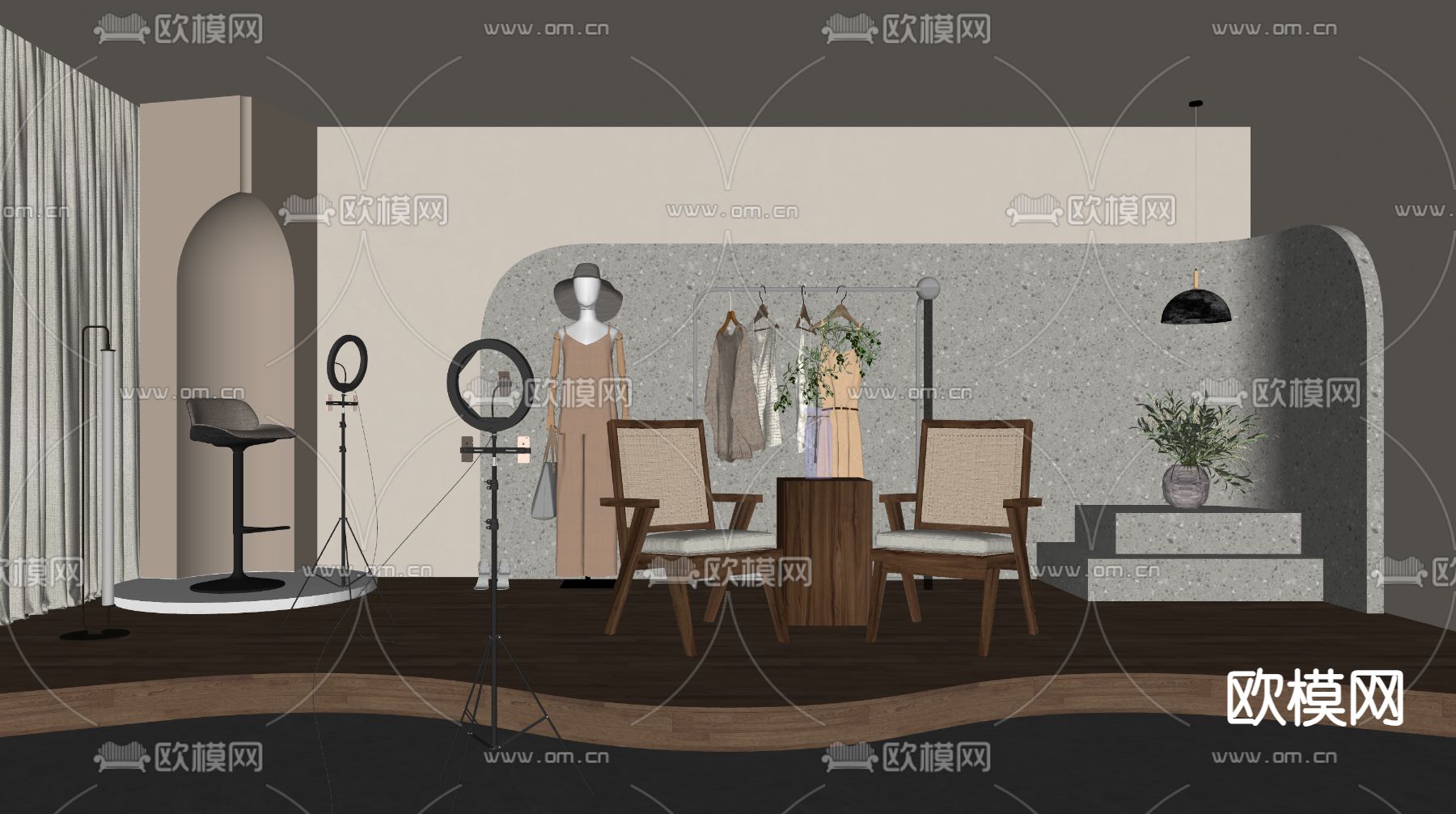 现代直播间su模型下载（渲染图1）