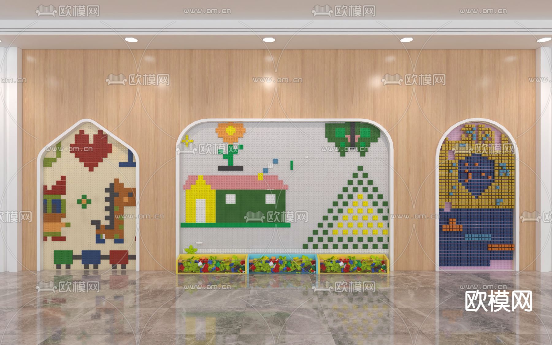 乐高积木墙 积木拼图3d模型下载（渲染图1）