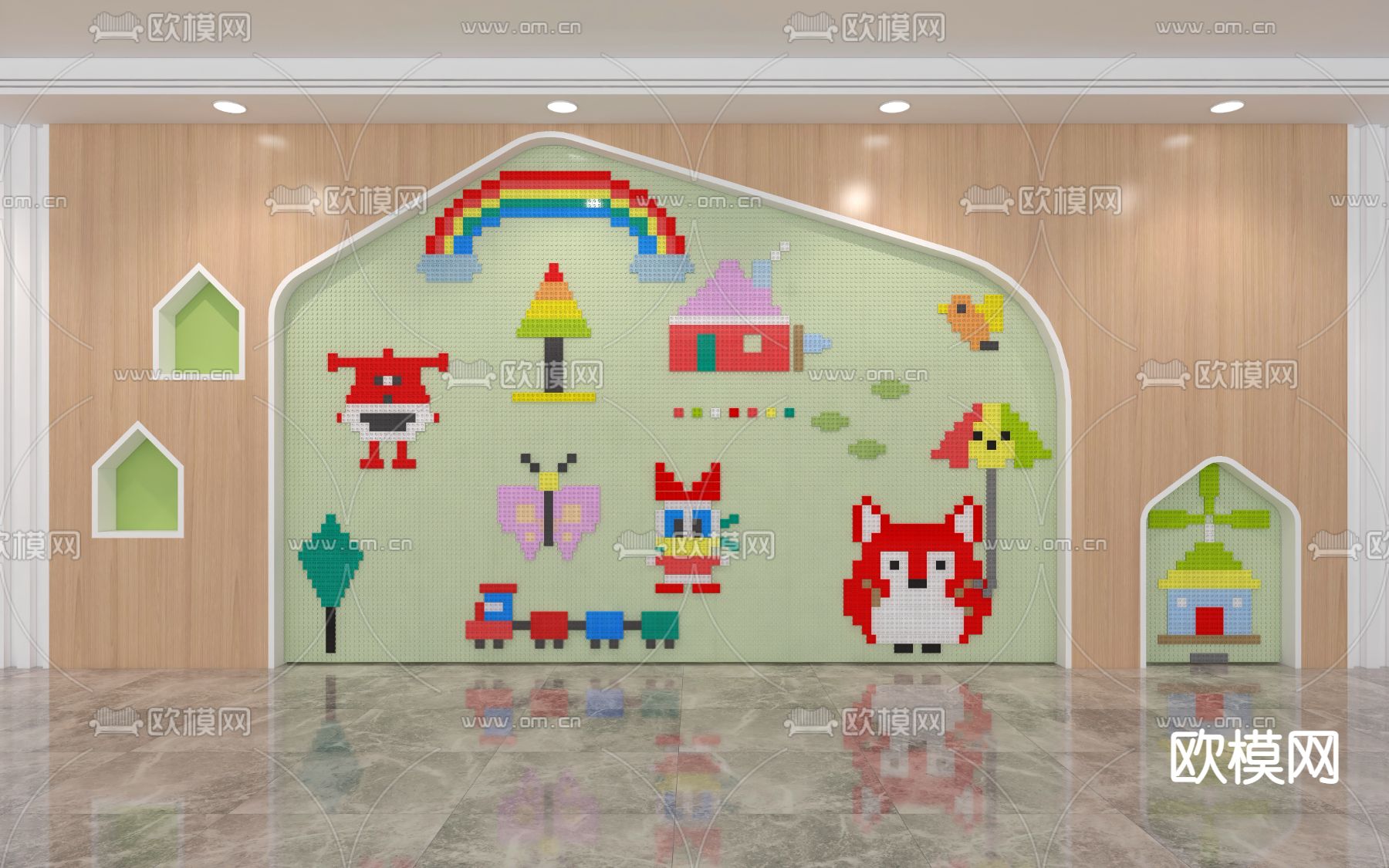 乐高积木墙 积木拼图3d模型下载（渲染图2）