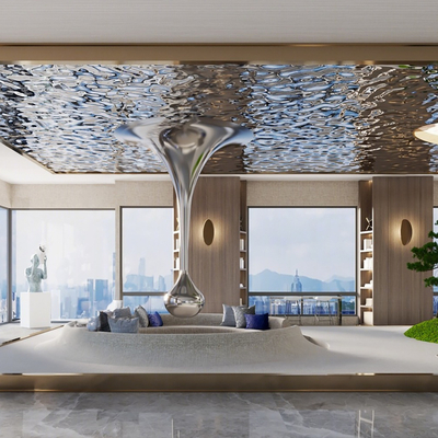  公司下沉式 休息区su模型 