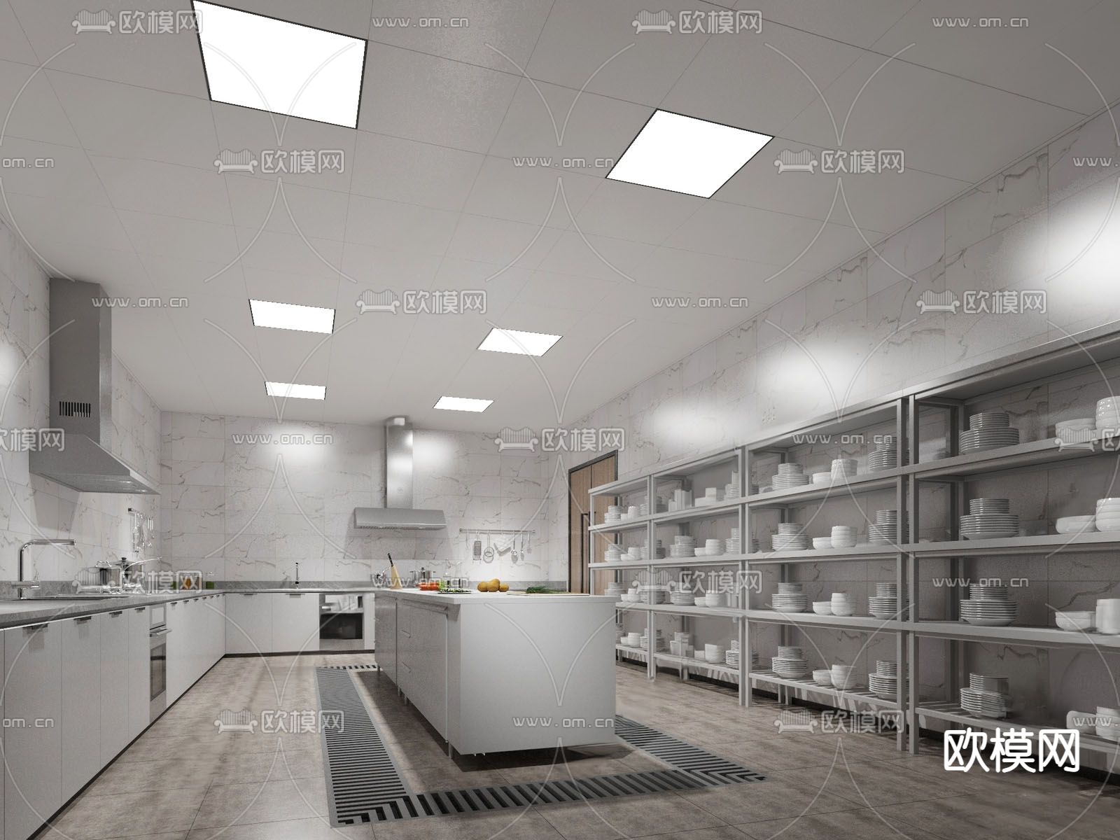 现代厨房操作间su模型下载（渲染图2）