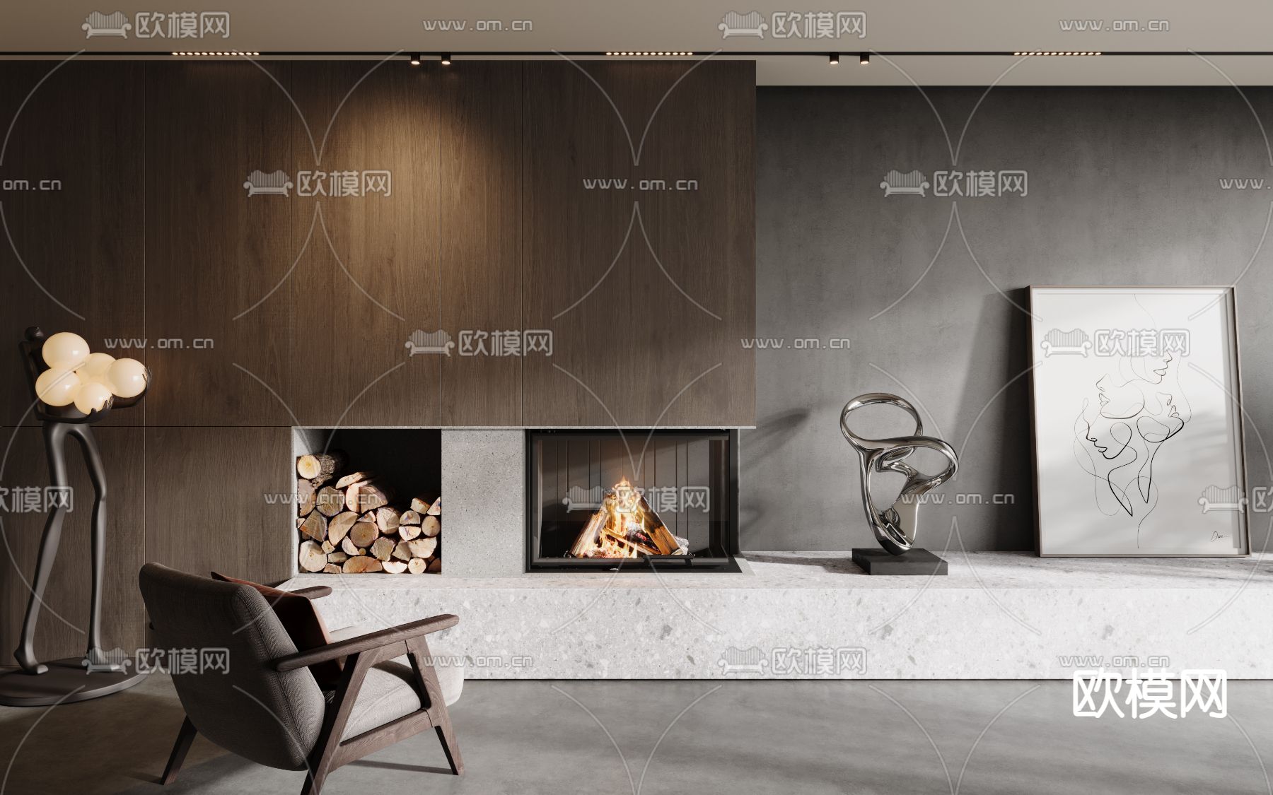 壁炉 火炉 柴火 木柴3d模型下载