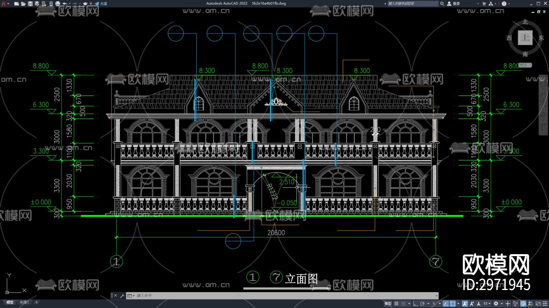 别墅建筑cad施工图下载（渲染图1）