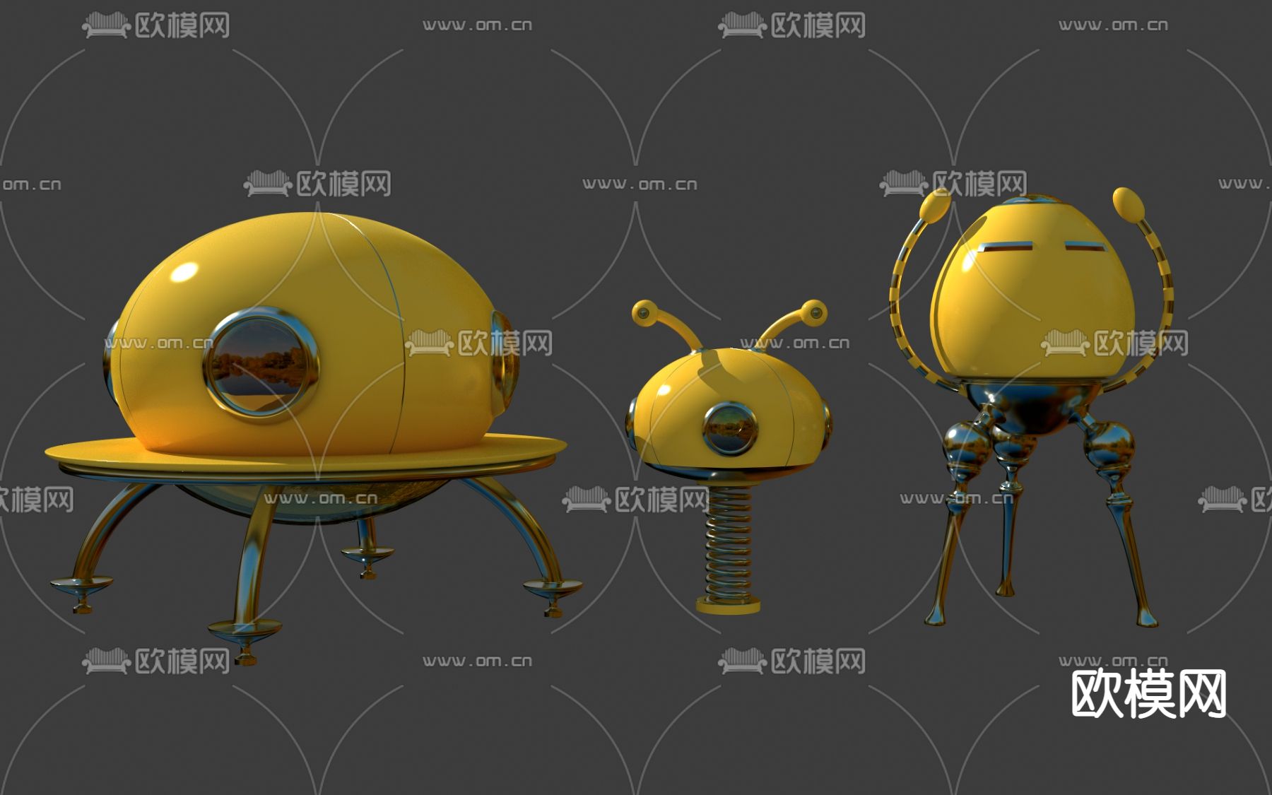 飞碟雕塑 卡通雕塑 艺术摆件3d模型下载