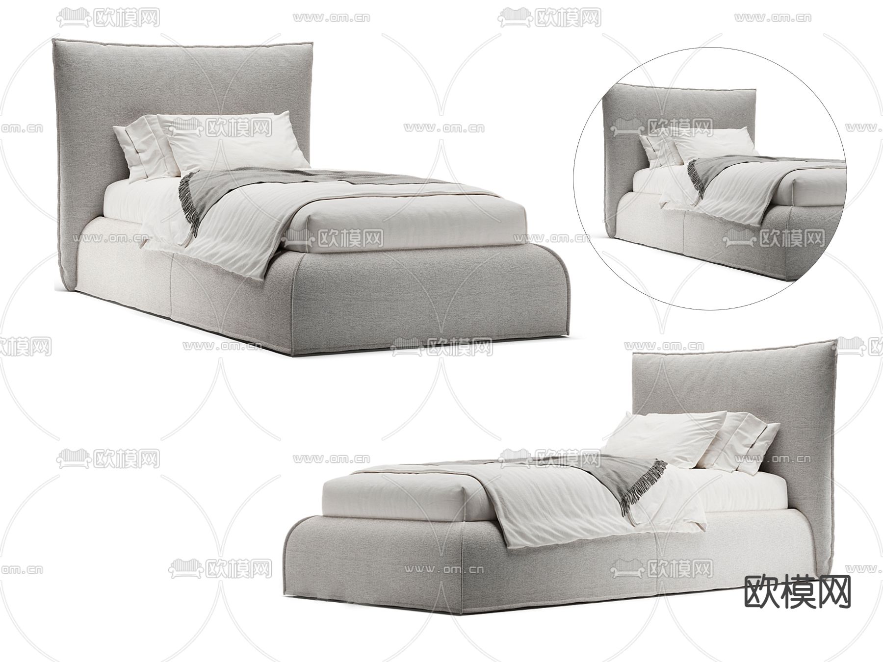 现代单人床3d模型下载